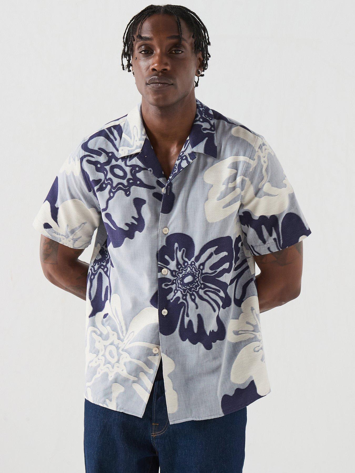 PS PAUL SMITH Casual Fit Short Sleeve Floral Print Shirt - Blue