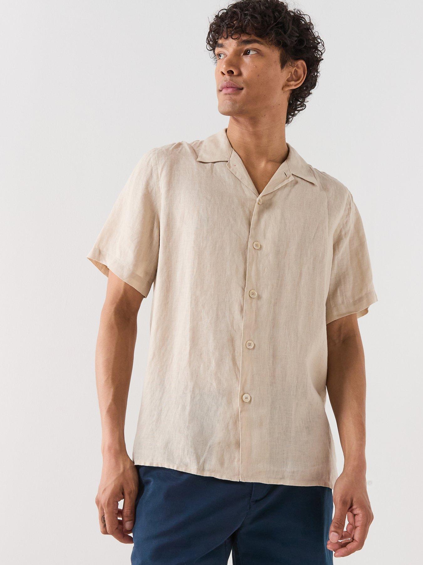PS PAUL SMITH Casual Fit Open Collar Linen Short Sleeve Shirt - Light Brown