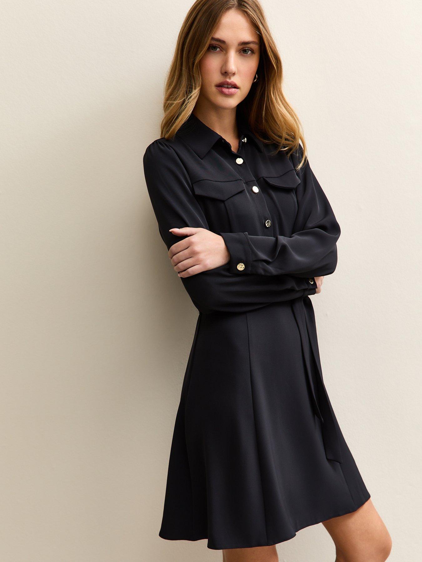 new-look-black-faux-pocket-mini-shirt-dress