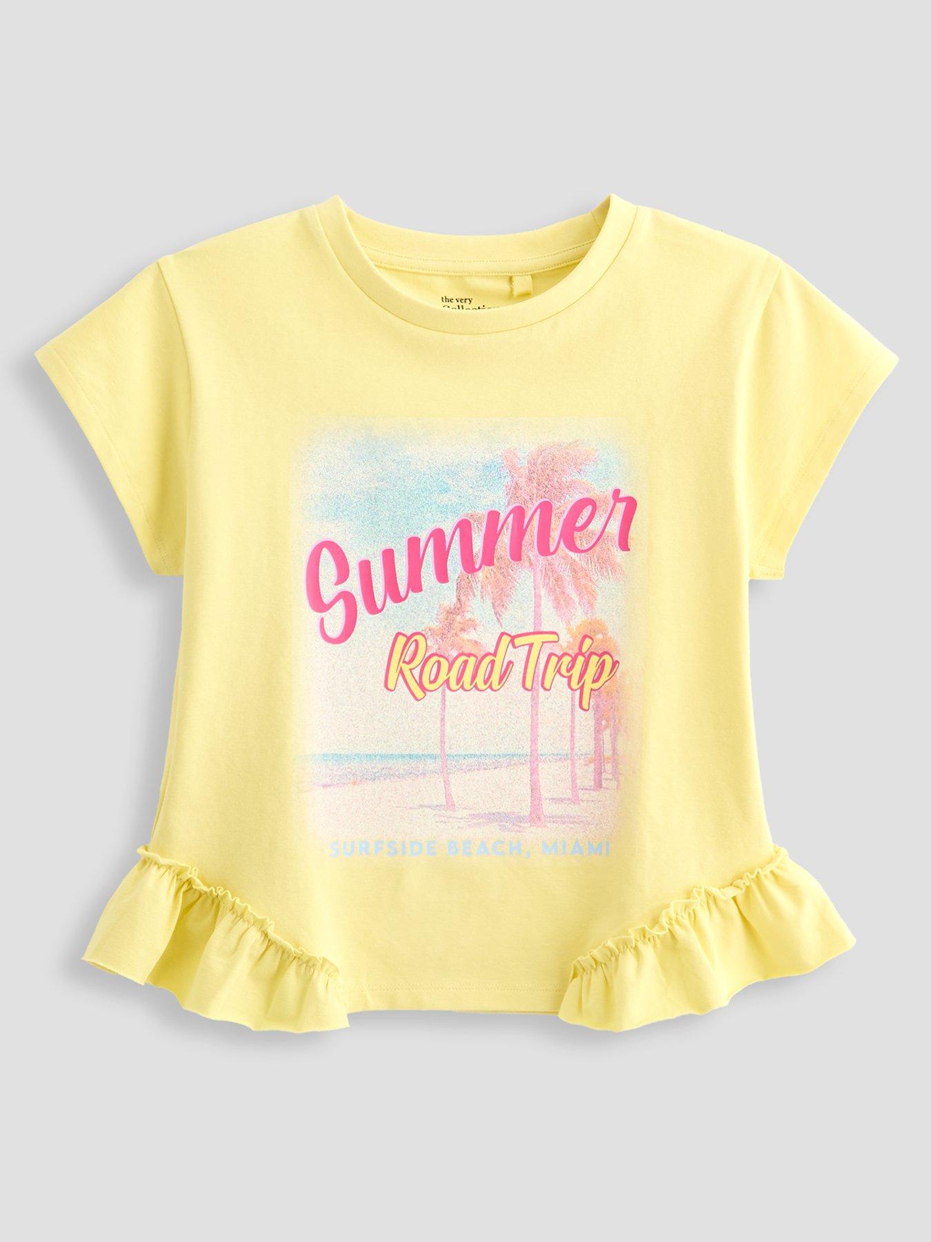 The Very Collection Girls Frill Waist T-Shirt - Yellow