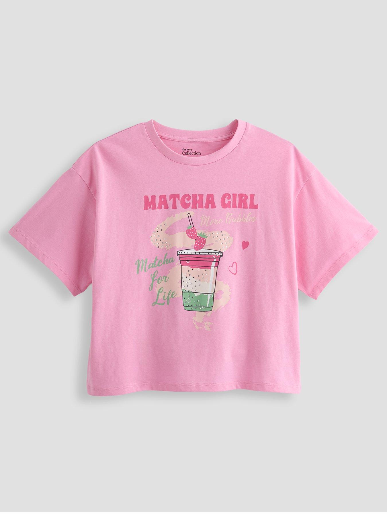The Very Collection Girls Embellished Matcha Girl T-shirt - Pink