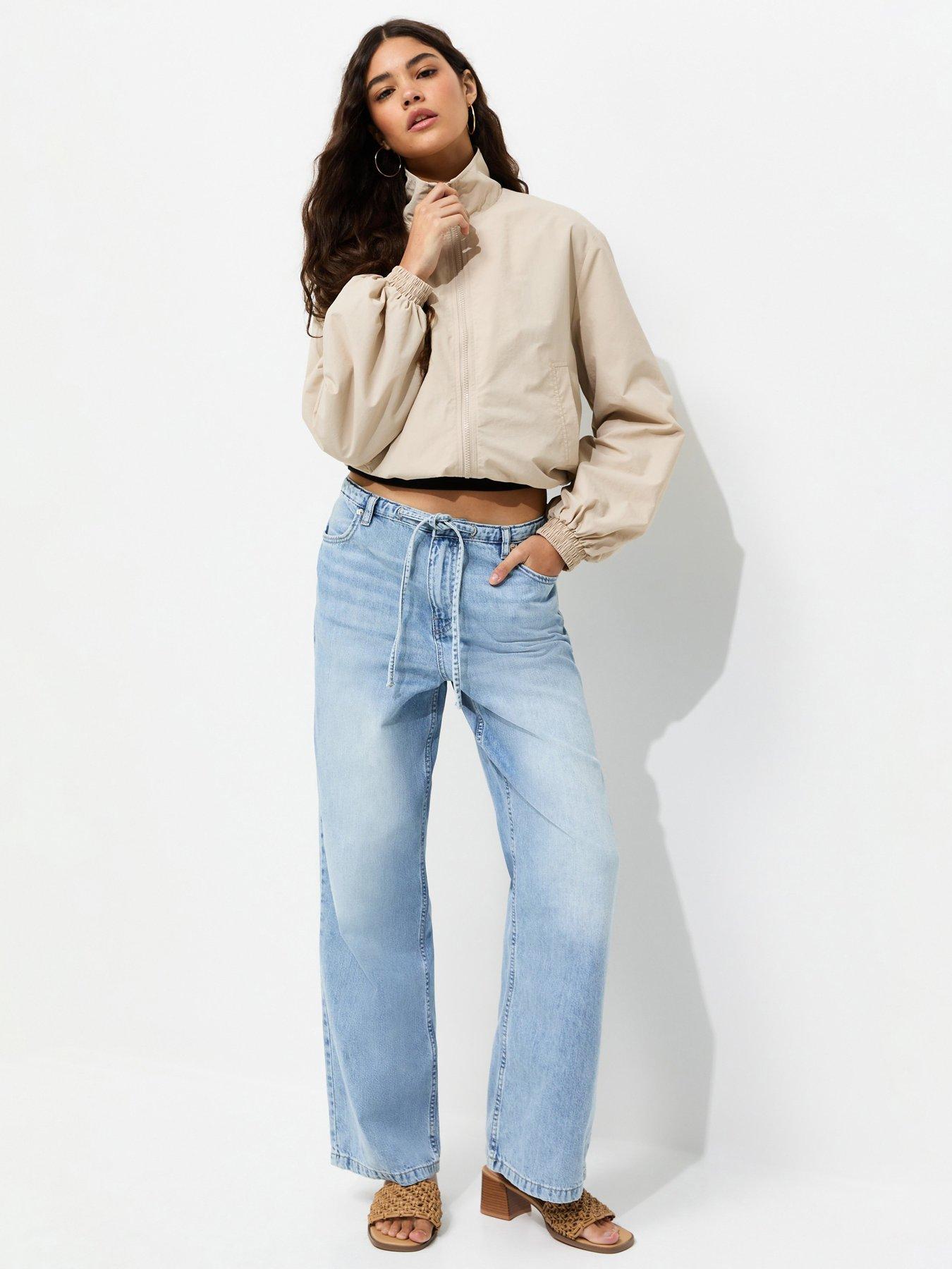 New Look Tie Waist Wide Leg Jeans - Mid Blue