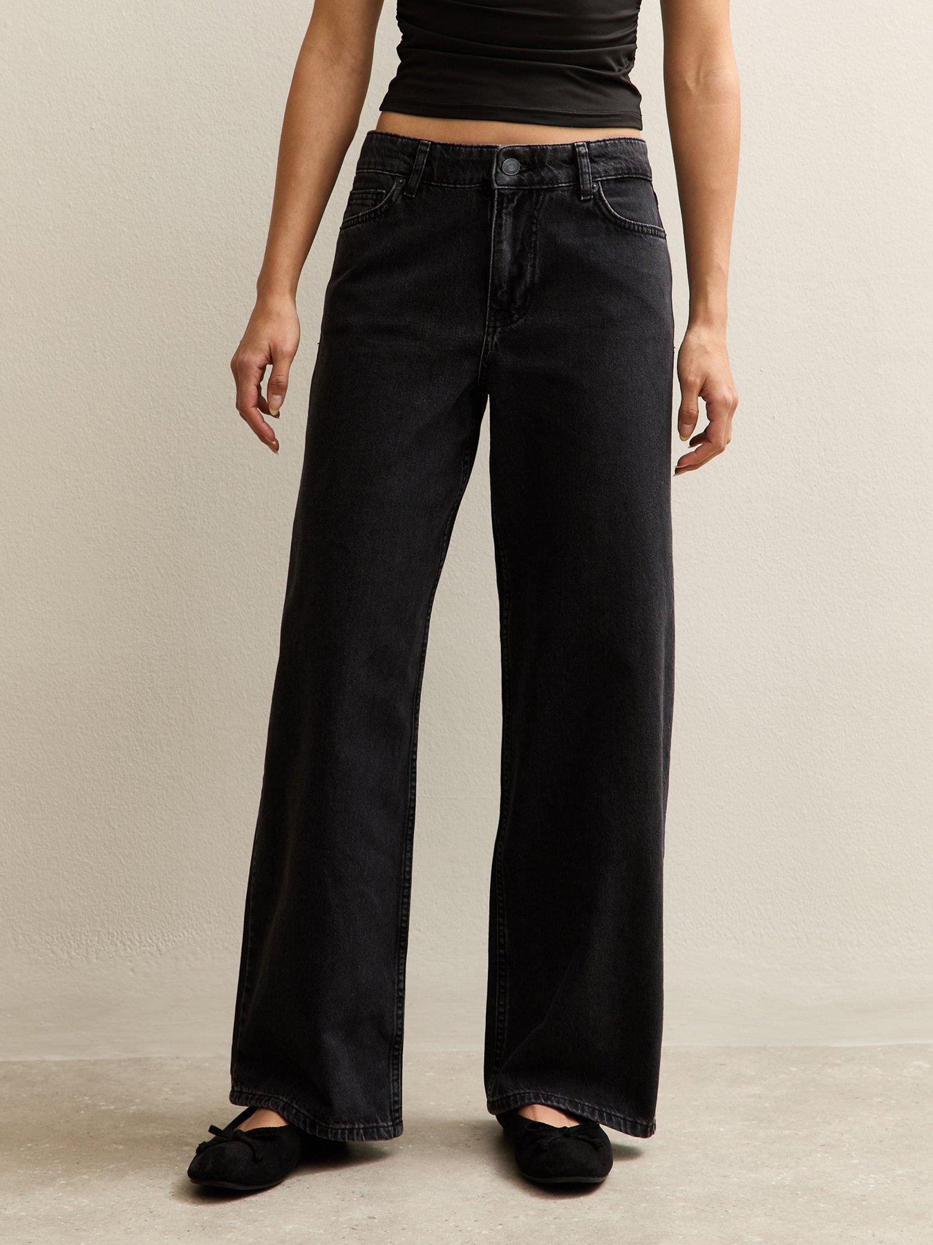 Image 1 of 5 of New Look Black Low Rise Wide Leg Jeans