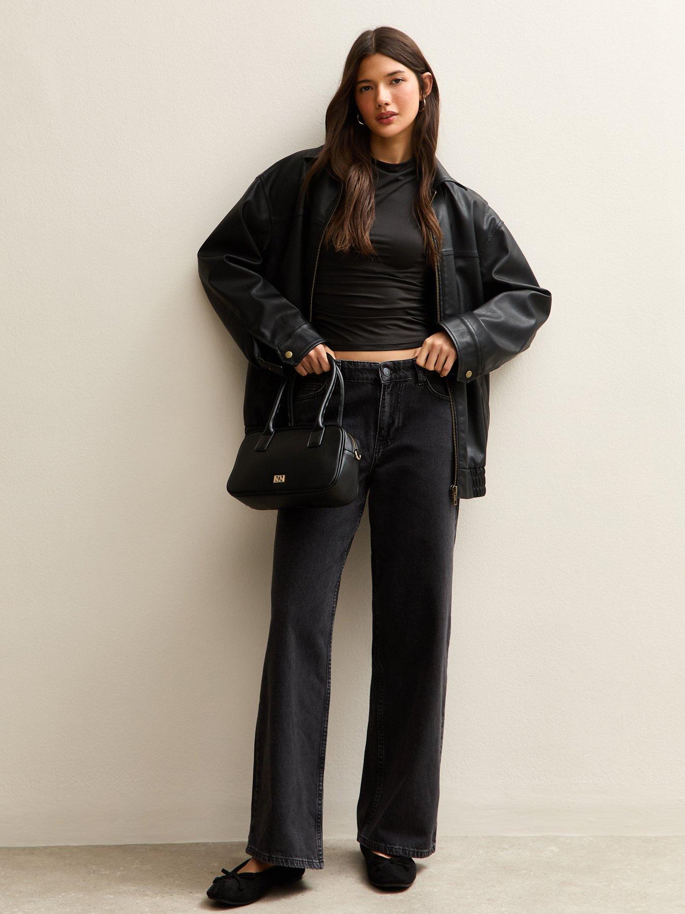 Image 3 of 5 of New Look Black Low Rise Wide Leg Jeans