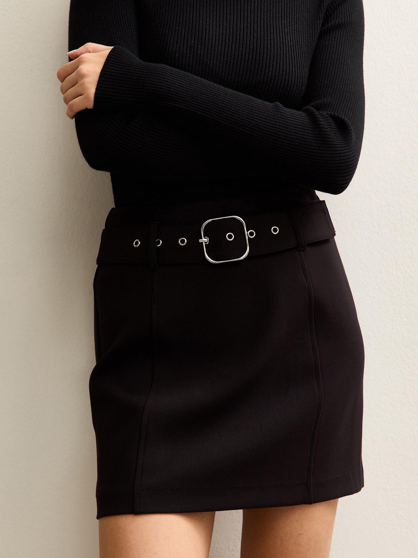 New Look Black Belted Waist Mini Skirt