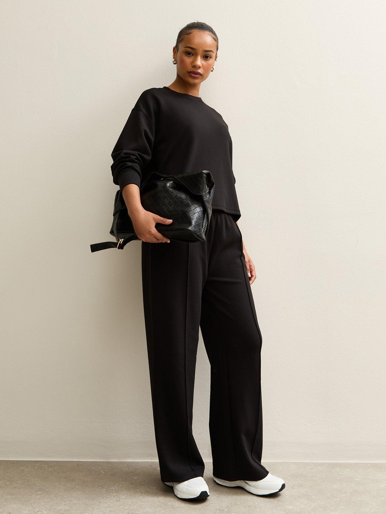 New Look Elasticated Waist Premium Wide Leg Joggers - Black