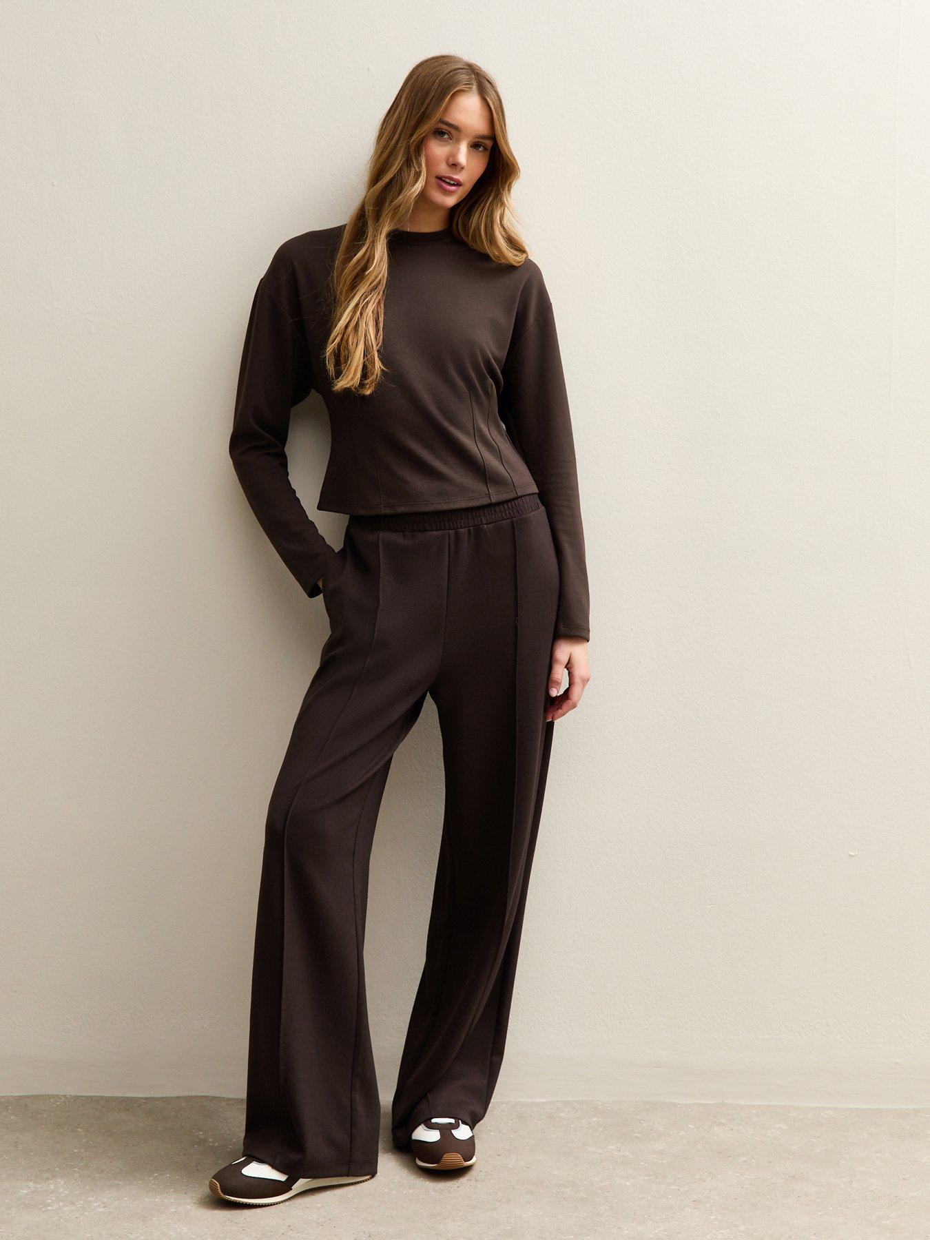 New Look Soft Touch Front Seam Joggers - Brown