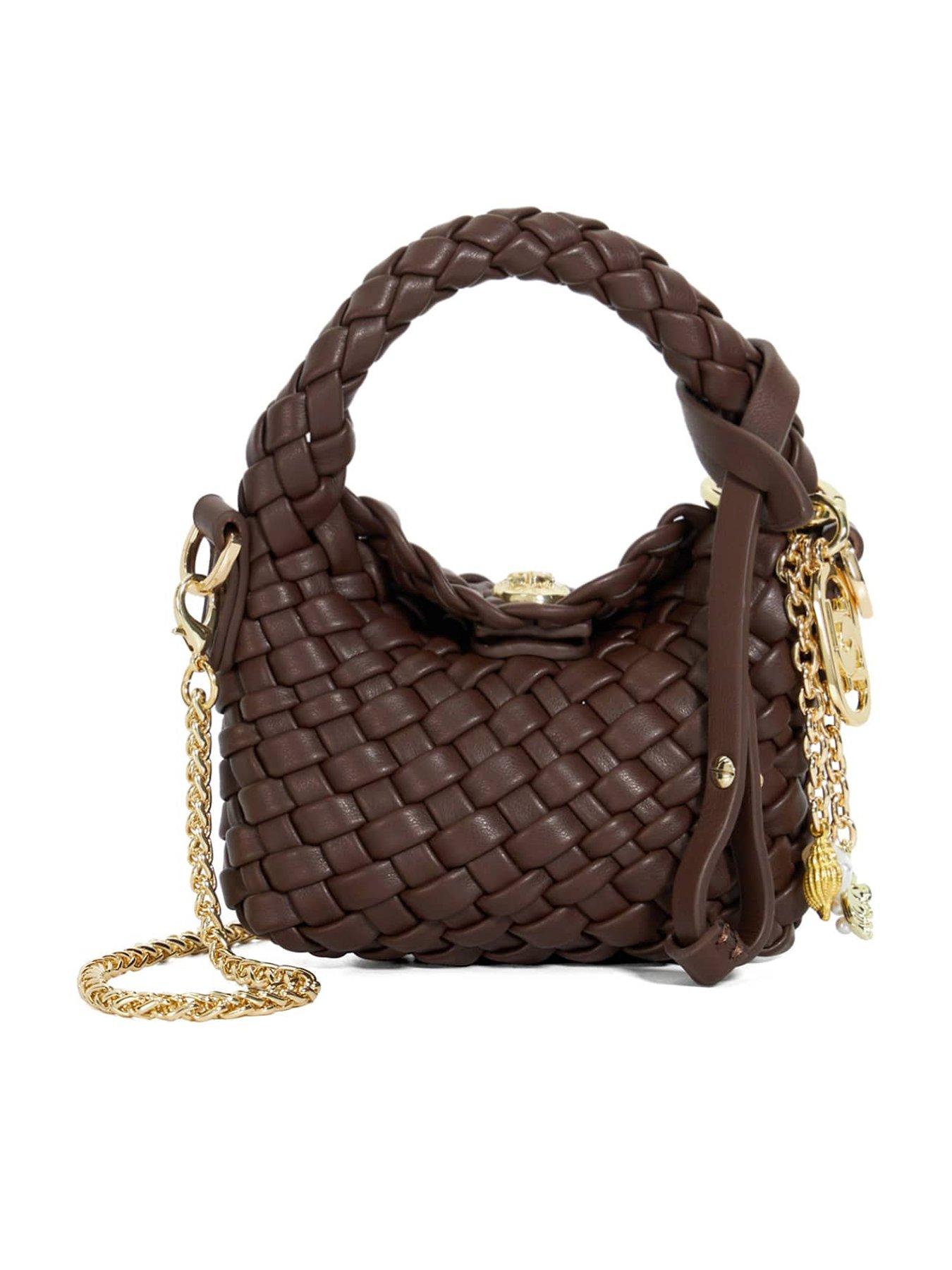 Dune London Deliberate XS Extra Small Woven Slouch Bag - Dark Brown