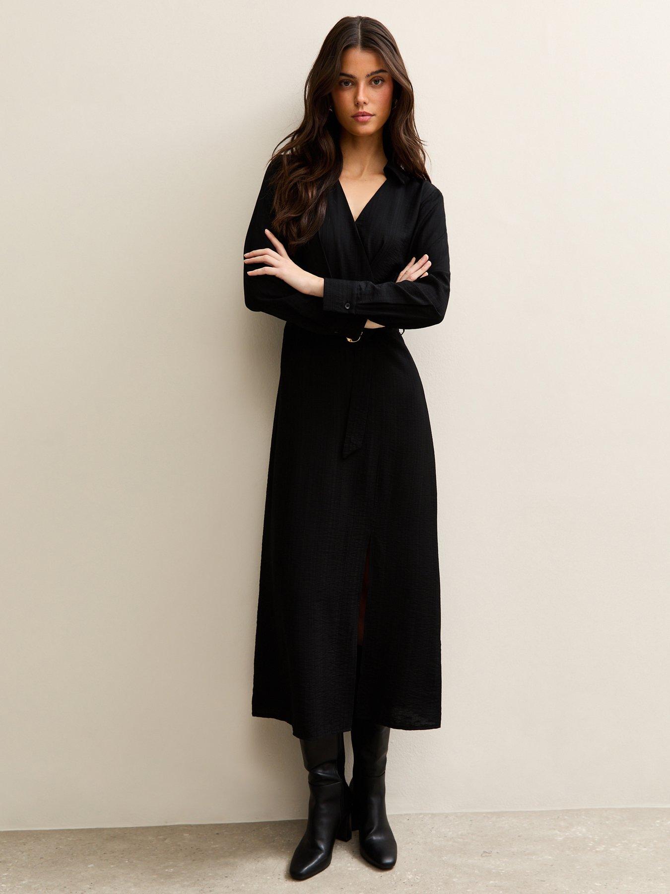 New Look Belted Wrap Midi Dress - Black