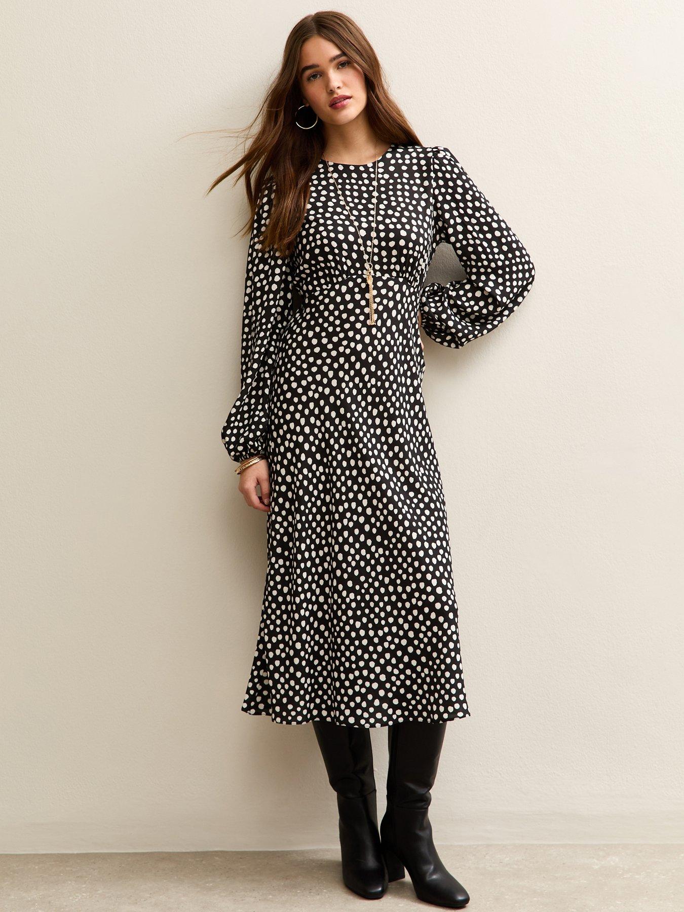new-look-polka-dot-print-midi-dress-blackfront