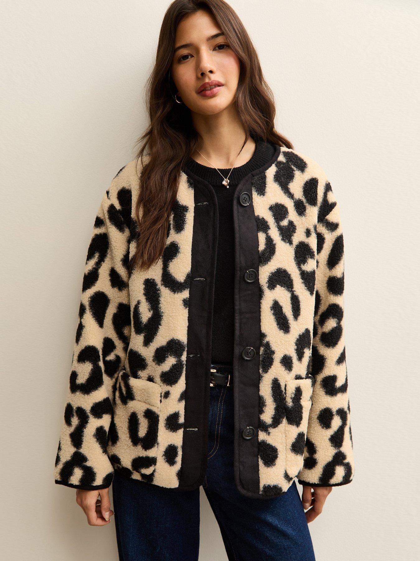 New Look Leopard Print Borg Textured Jacket - Cream