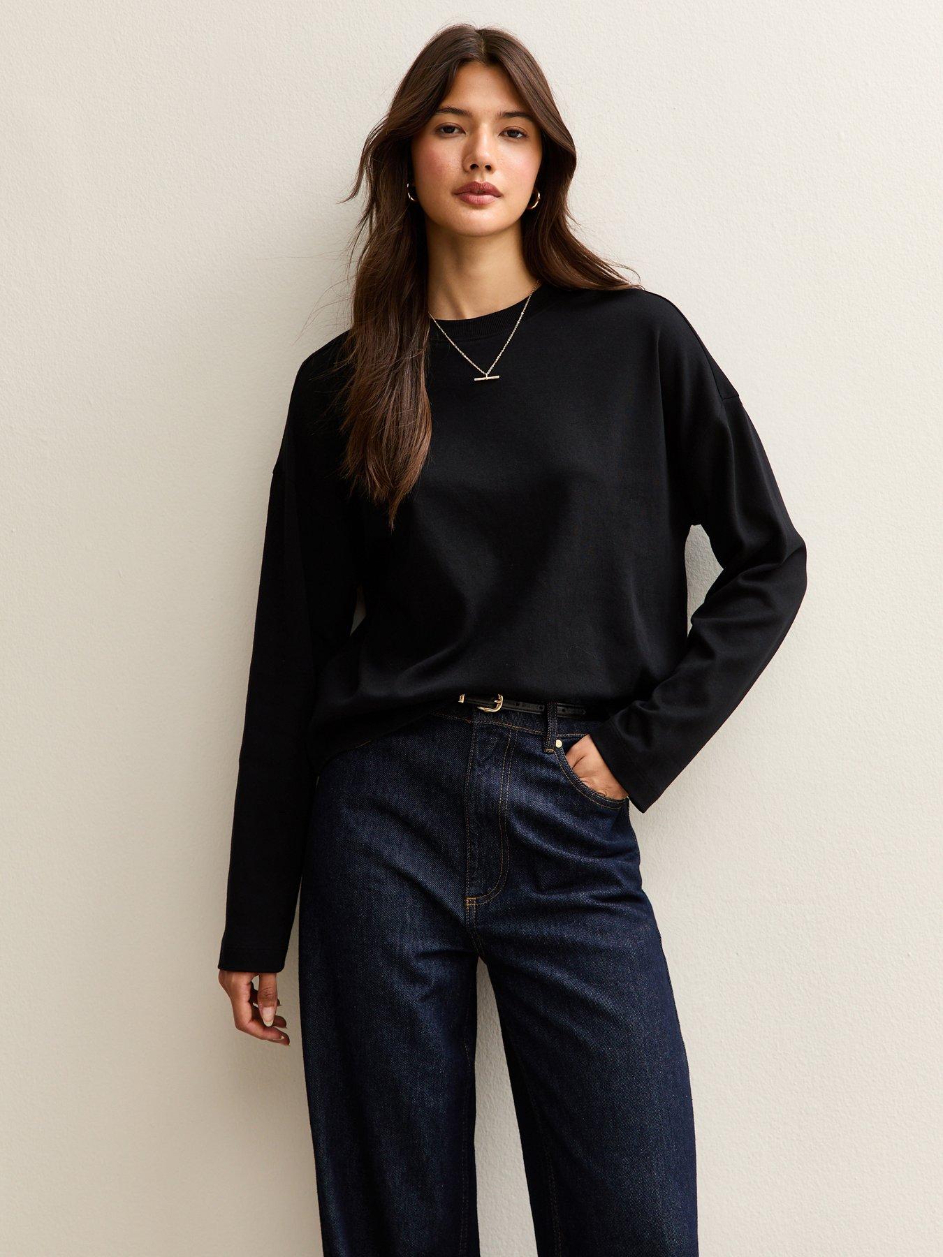 New Look Black Premium Cotton Long Sleeve T-Shirt