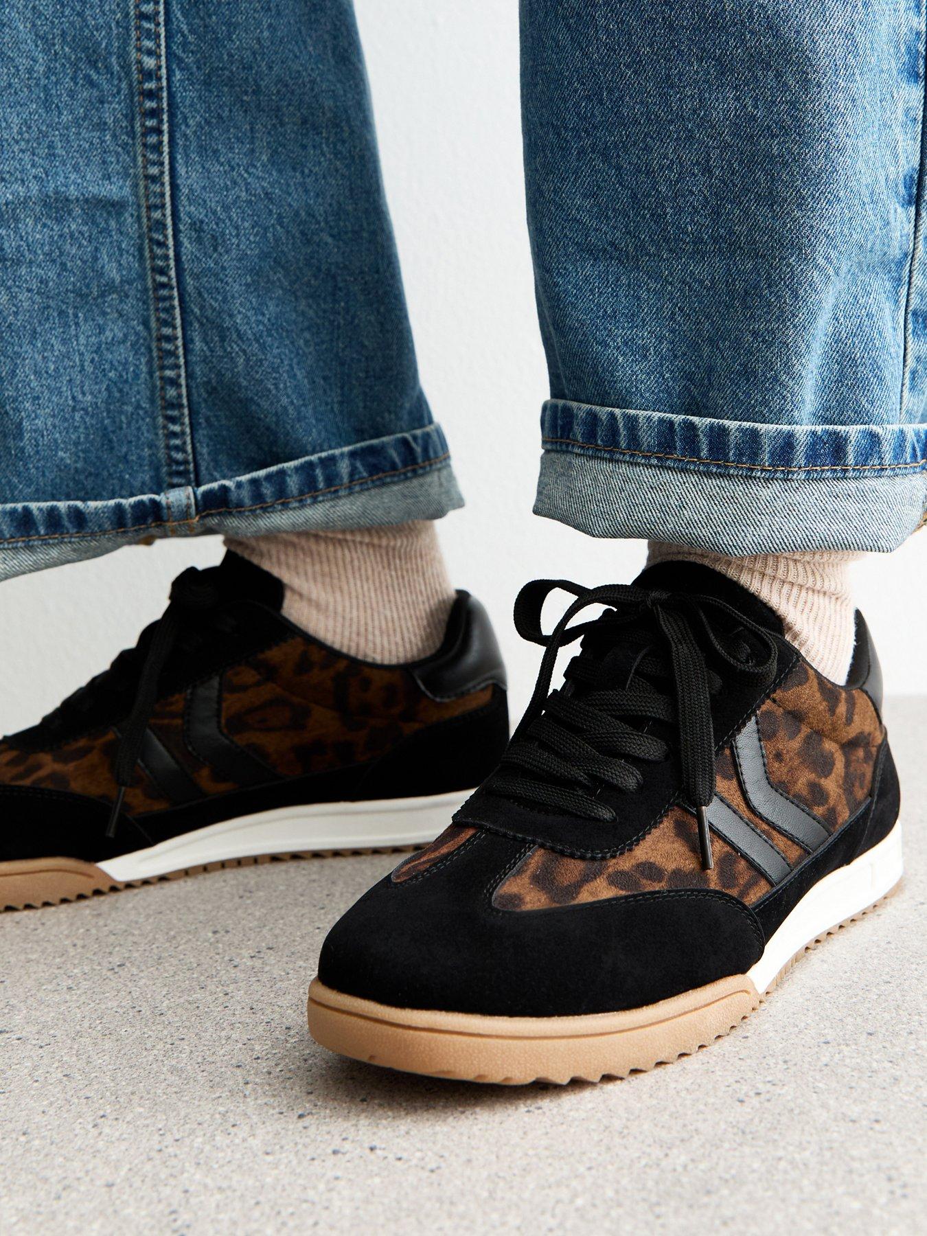 New Look Leopard Print Panelled Faux Leather Trainers - Print