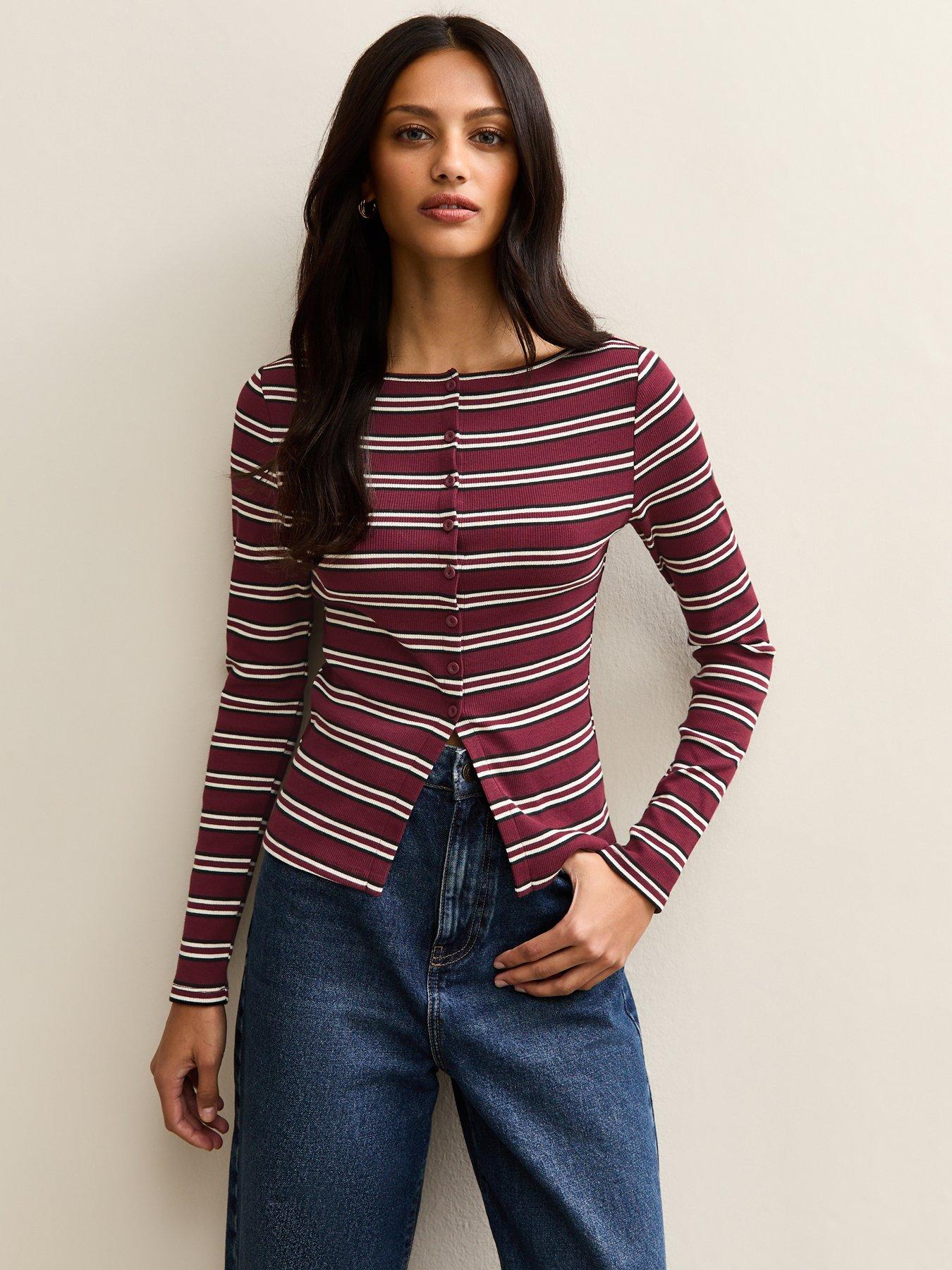 new-look-red-striped-crew-neck-cardigan
