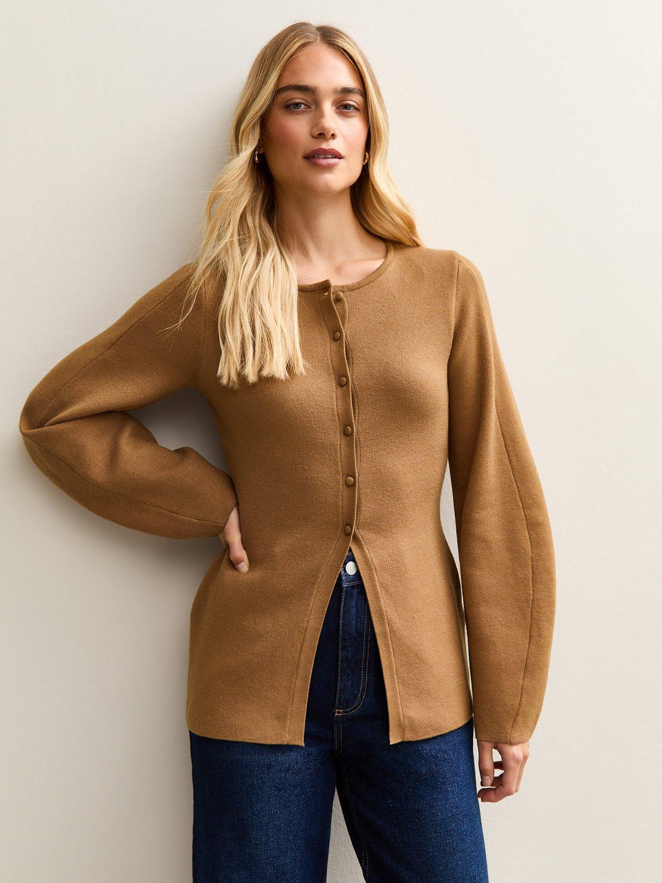 new-look-camel-compact-knit-longline-cardigan