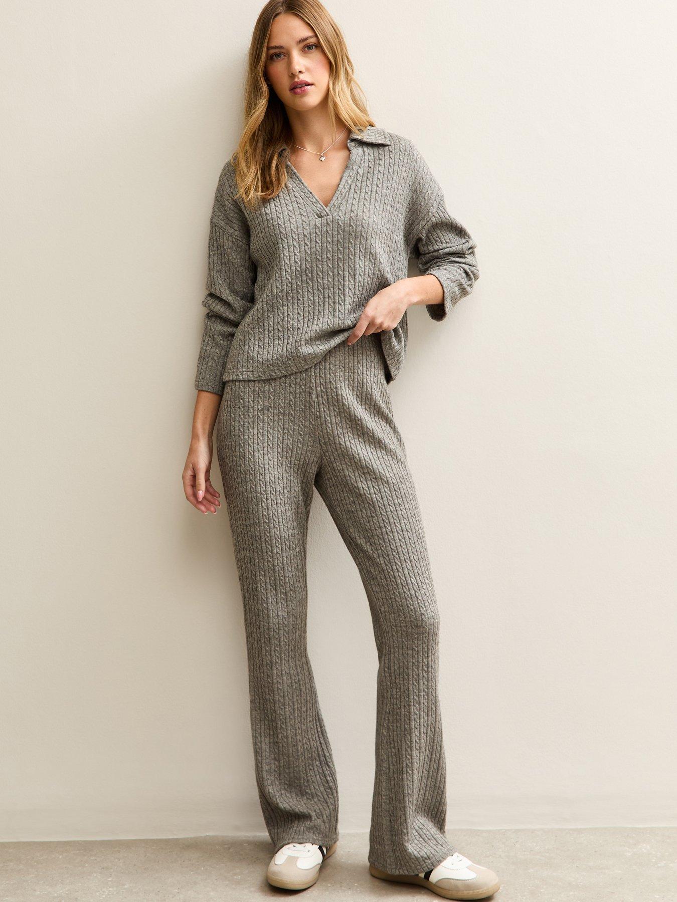 new-look-mid-grey-soft-touch-cable-knit-polo-topback