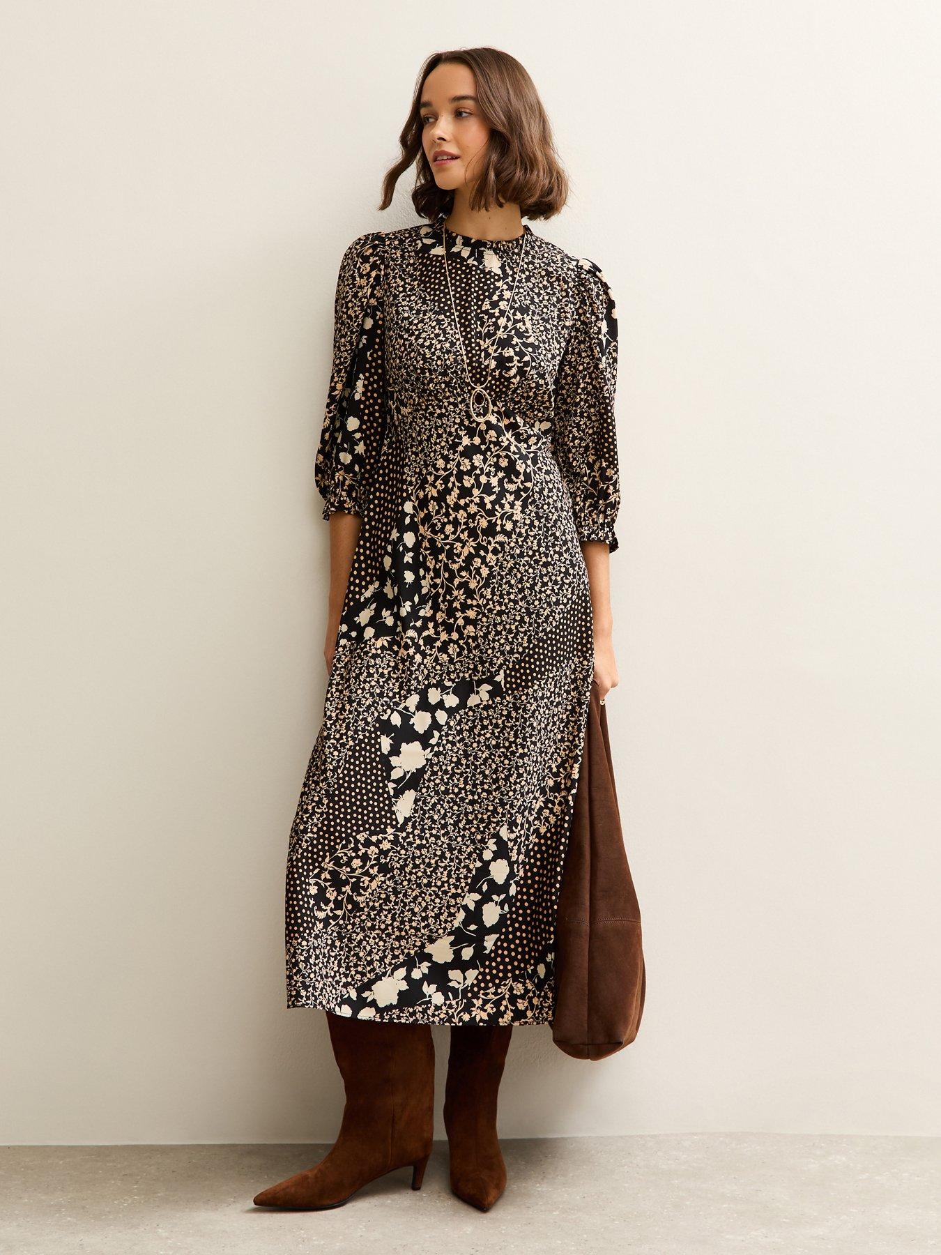 new-look-black-floral-patchwork-print-puff-sleeve-midi-dress