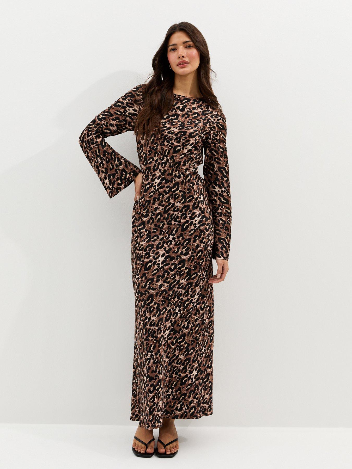 New Look Brown Animal Print Satin Cowl Back Maxi Dress