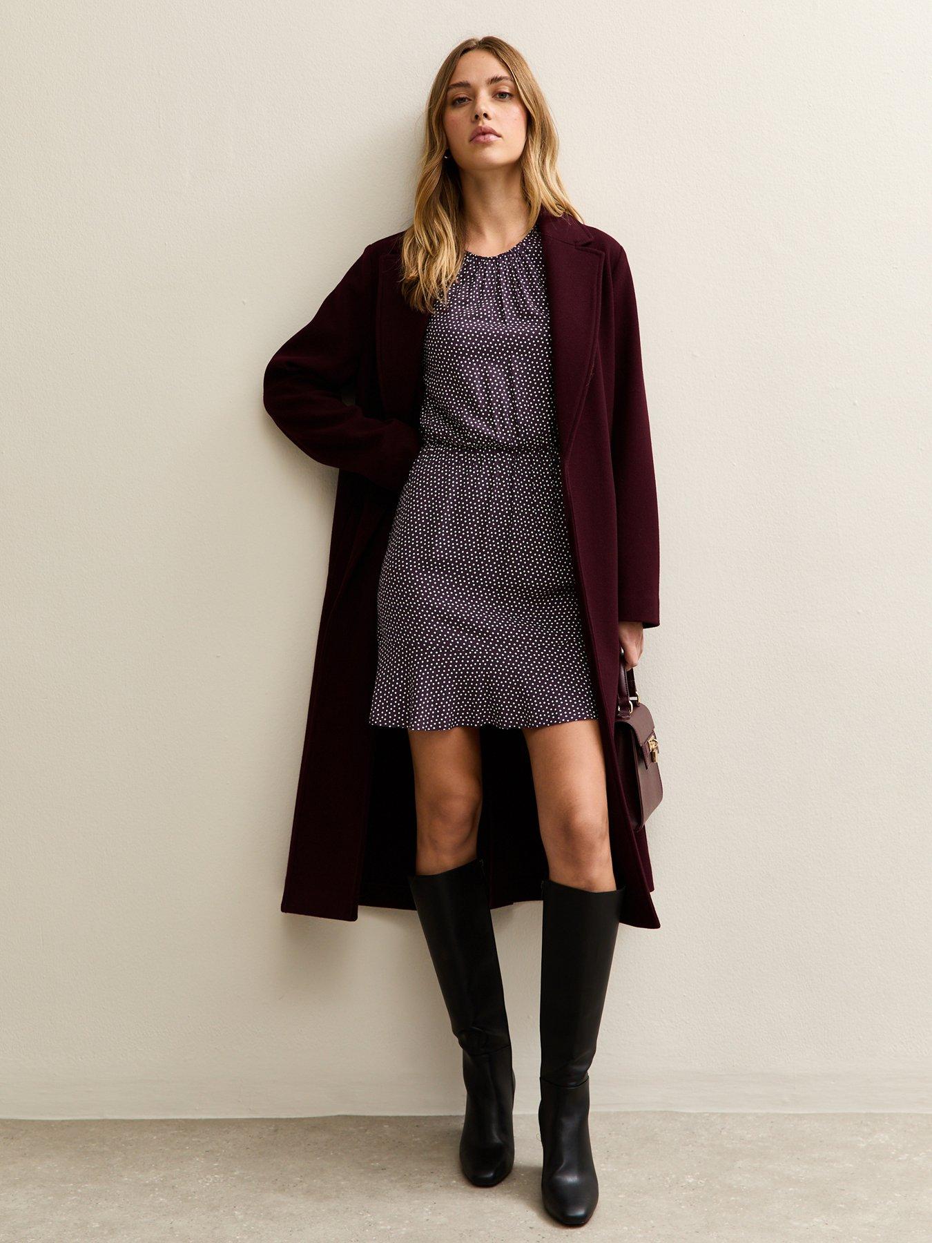 Image 3 of 4 of New Look Spotty Flared Hem Mini Dress - Purple