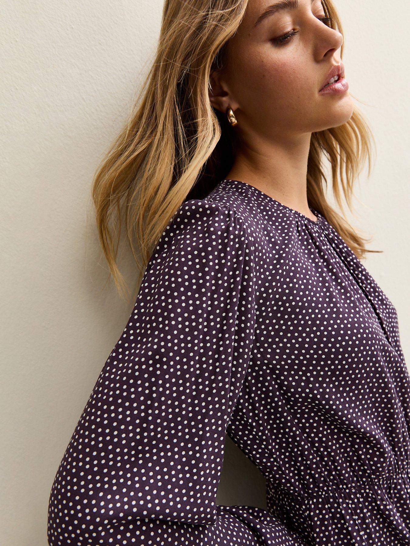Image 4 of 4 of New Look Spotty Flared Hem Mini Dress - Purple