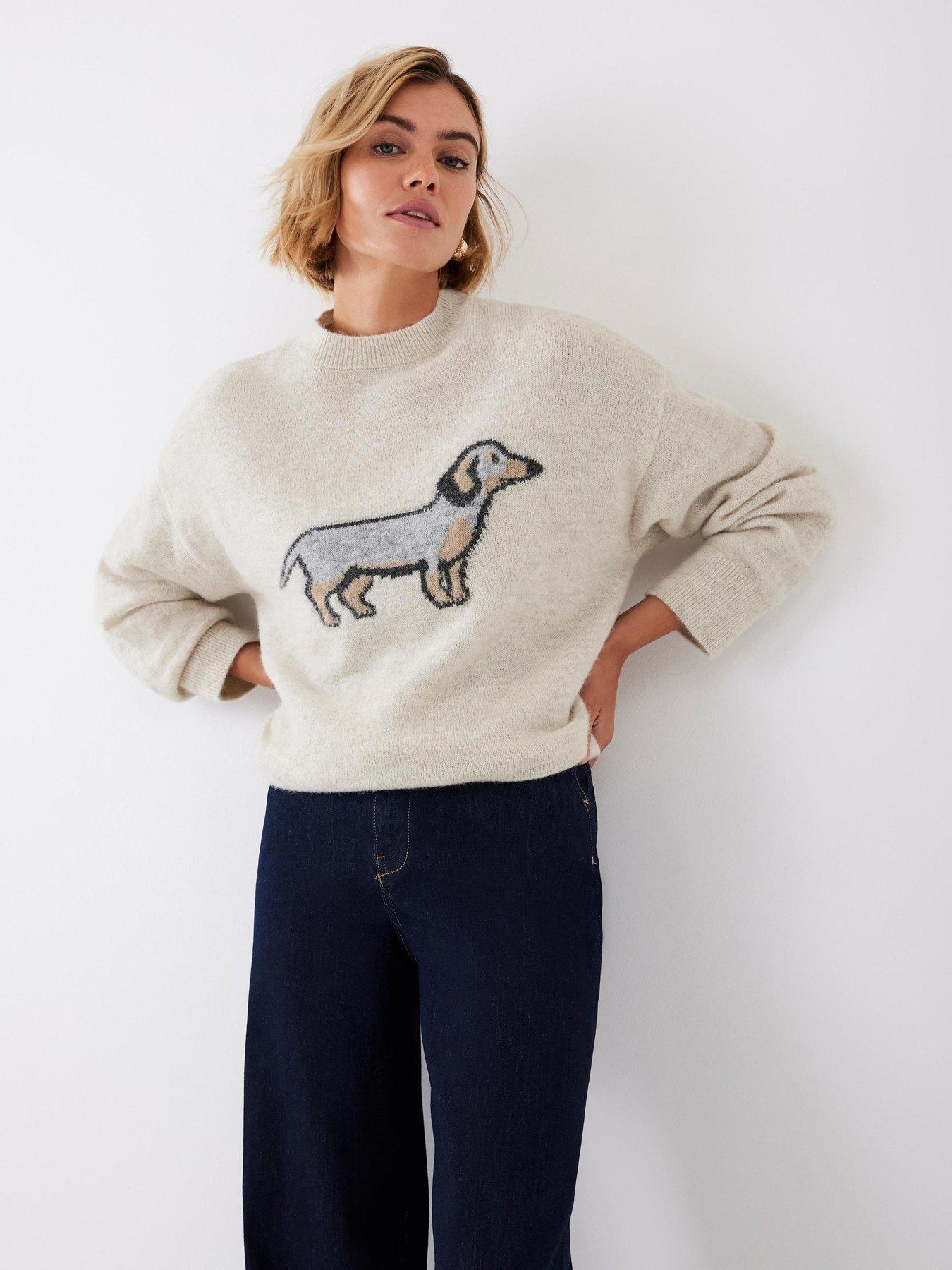 Mint Velvet Neutral Sausage Dog Jumper - Cream