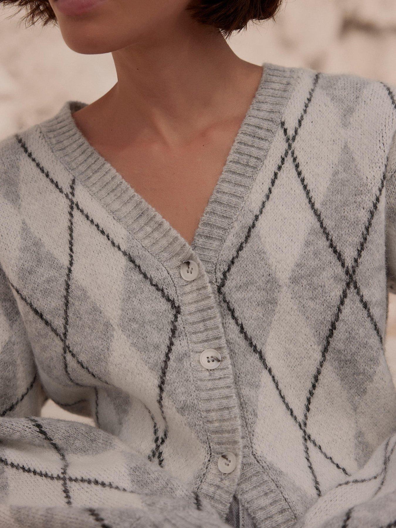Image 4 of 6 of Mint Velvet Argyle Pattern Cardigan - Grey