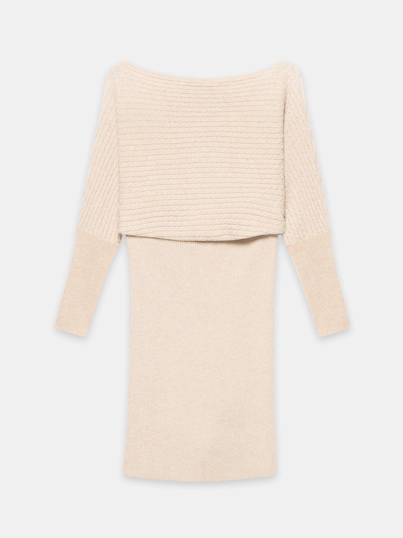 Image 5 of 6 of Mint Velvet Neutral Cable Batwing Dress - Cream