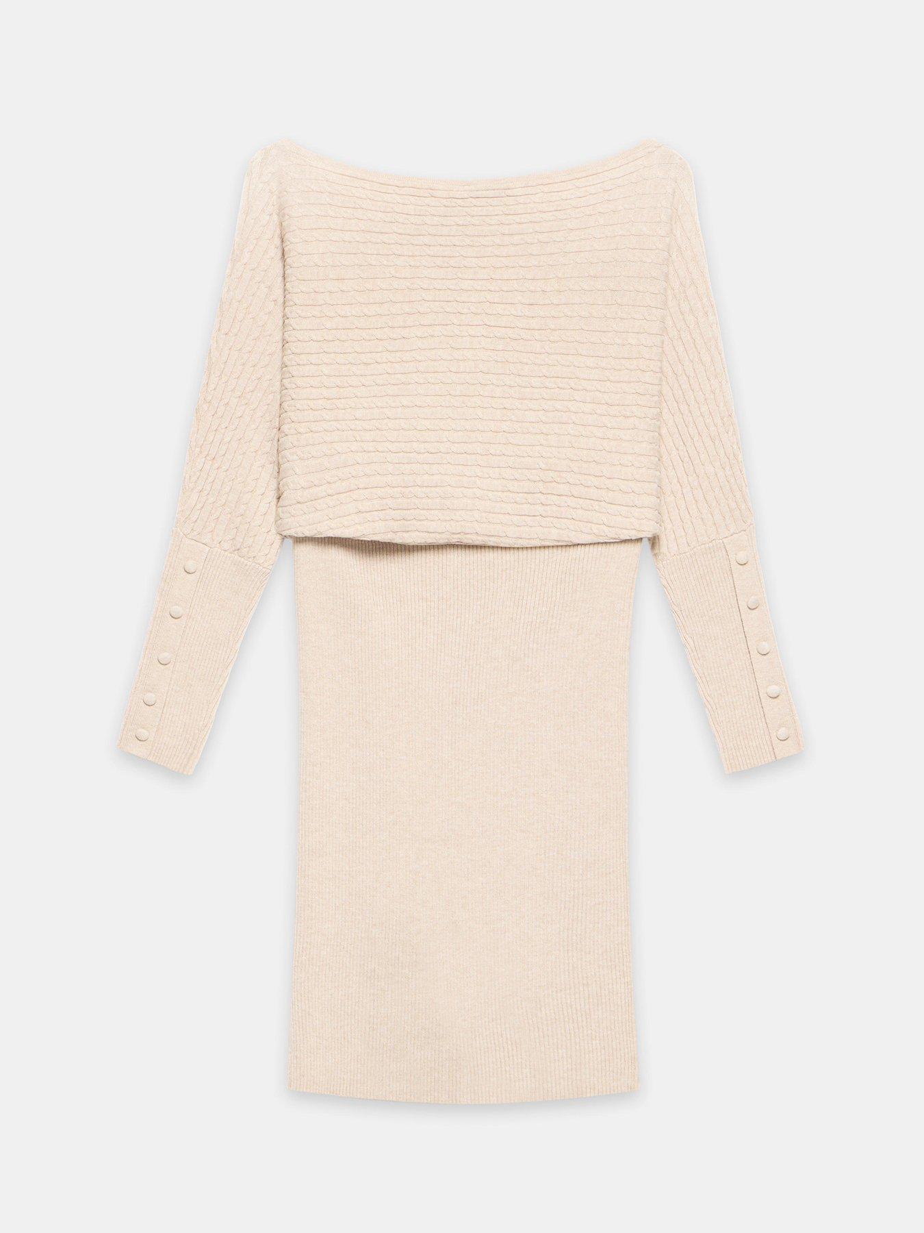 Image 6 of 6 of Mint Velvet Neutral Cable Batwing Dress - Cream
