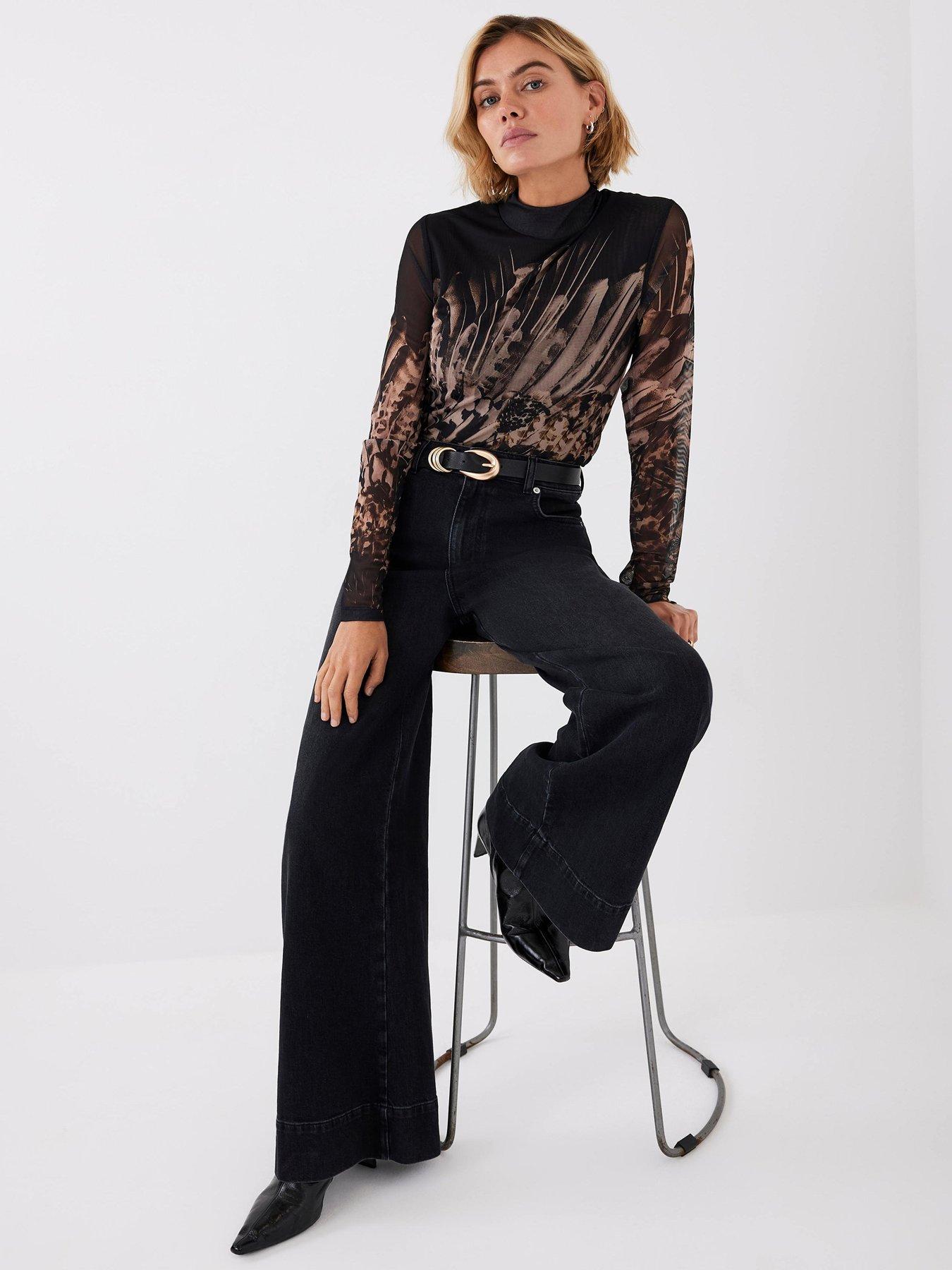 Image 3 of 6 of Mint Velvet Abstract Print Mesh Top - Black/Gold