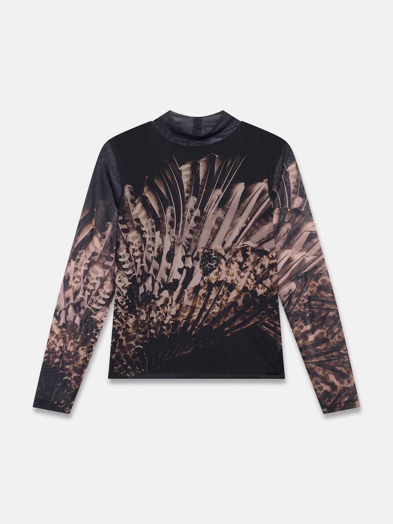 Image 5 of 6 of Mint Velvet Abstract Print Mesh Top - Black/Gold