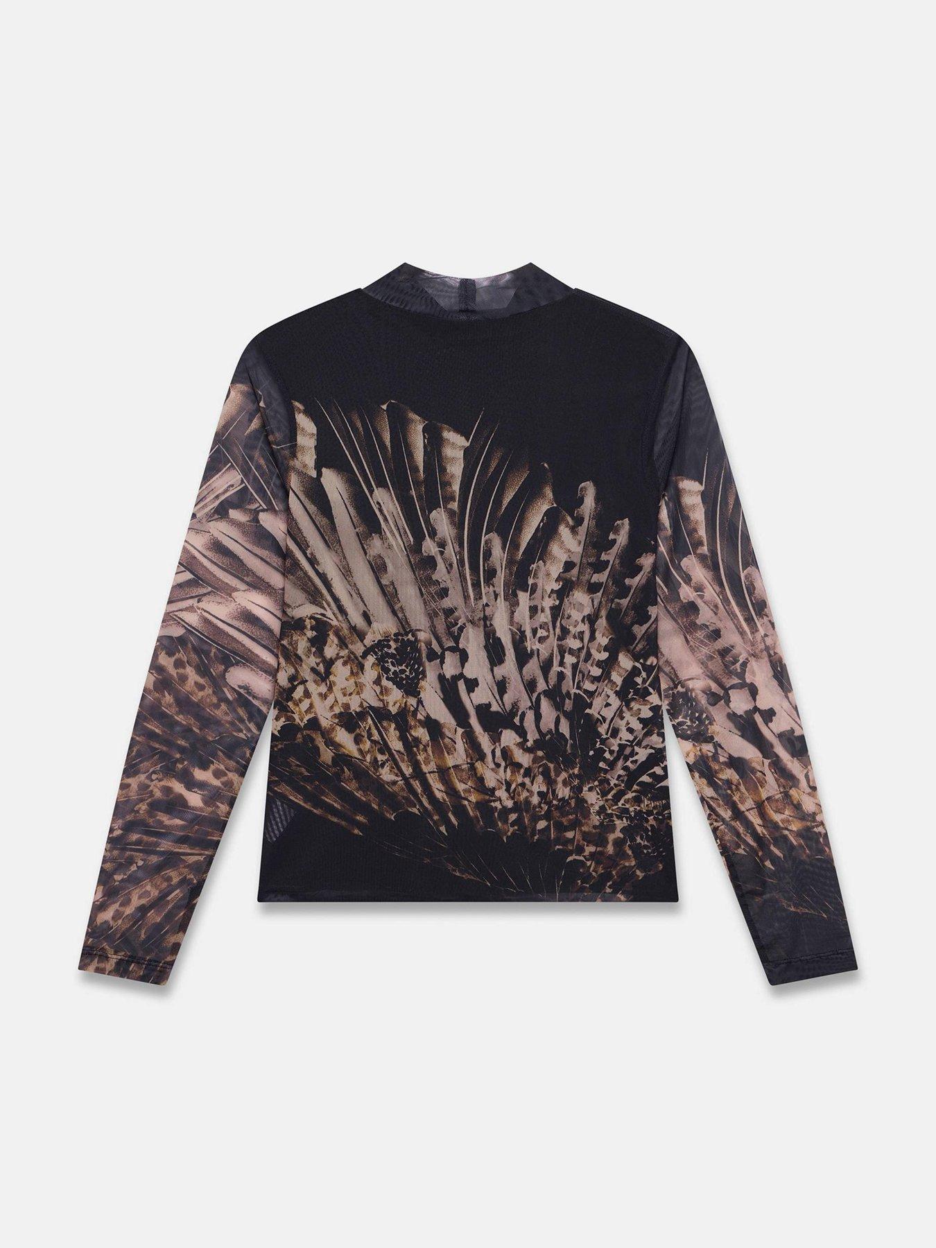 Image 6 of 6 of Mint Velvet Abstract Print Mesh Top - Black/Gold