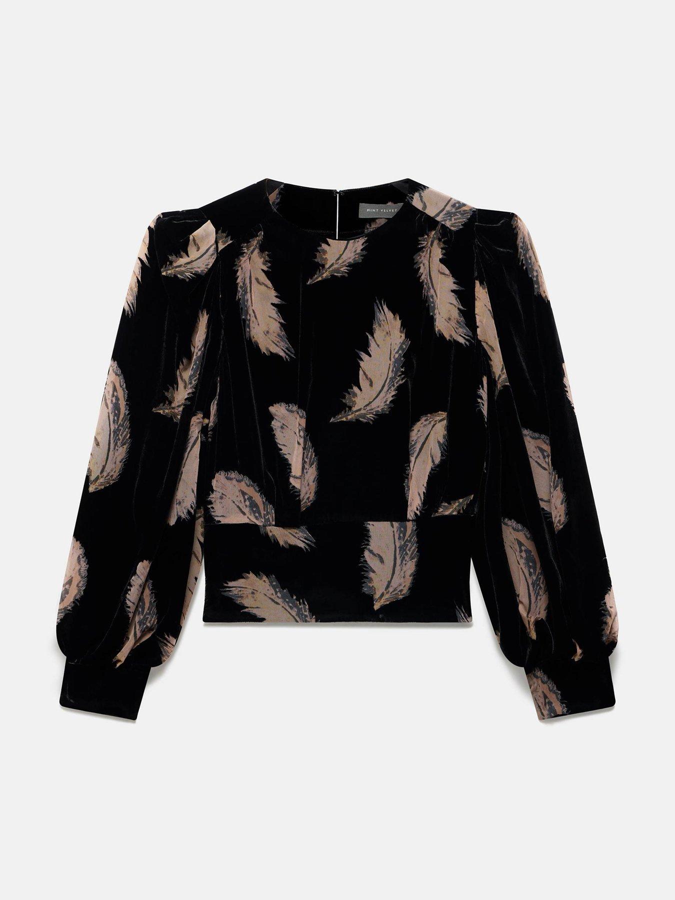 mint-velvet-feather-print-top-blackdetail