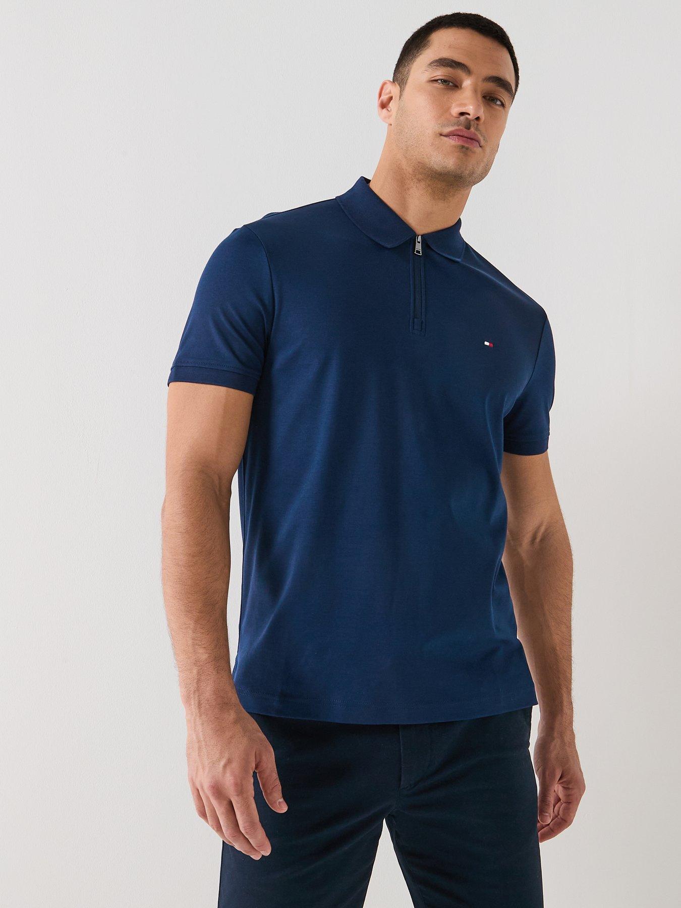 tommy-hilfiger-interlock-zip-neck-regular-fit-polo-shirt-navyfront