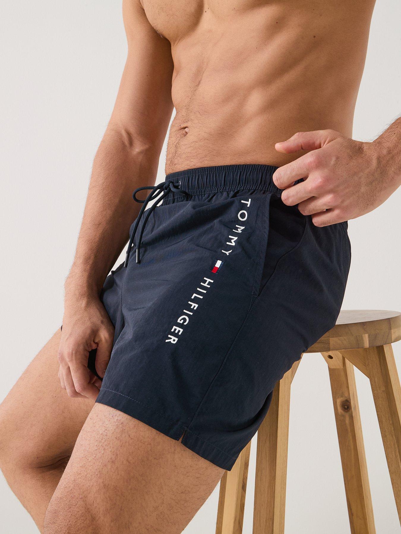 Image 4 of 5 of Tommy Hilfiger Side Linear Logo Swim Shorts&nbsp;- Navy