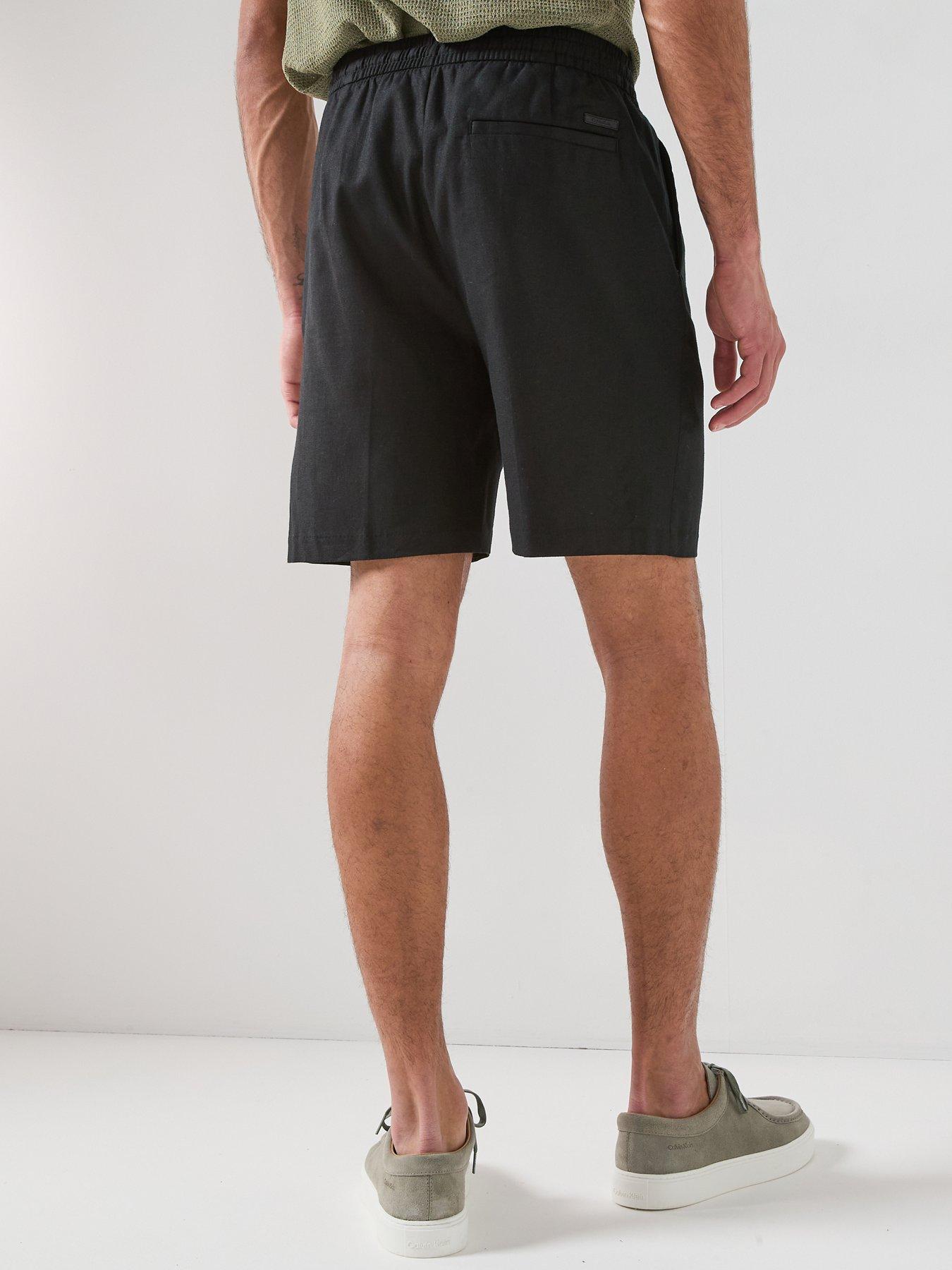 calvin-klein-straight-fit-linen-shorts-blackstillFront