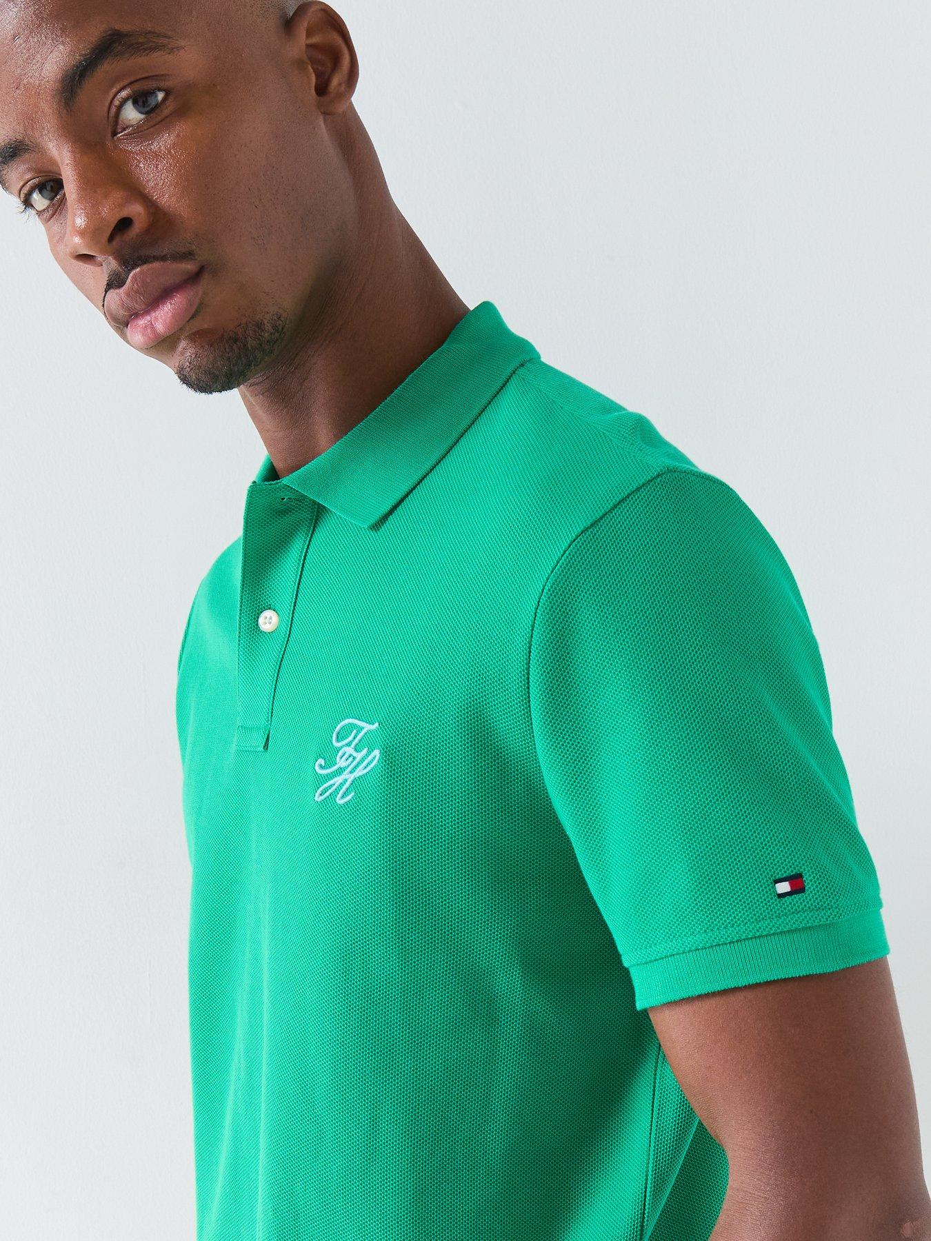 Image 4 of 4 of Tommy Hilfiger Mono Script Logo Polo Shirt - Green