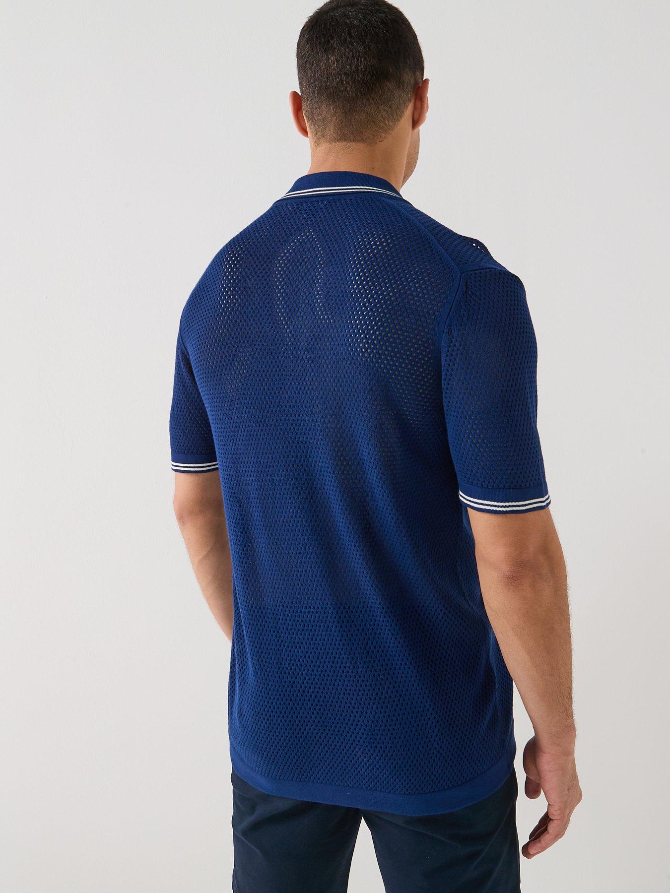 Image 2 of 5 of Tommy Hilfiger Frame Open Knitted Short Sleeve Shirt - Navy
