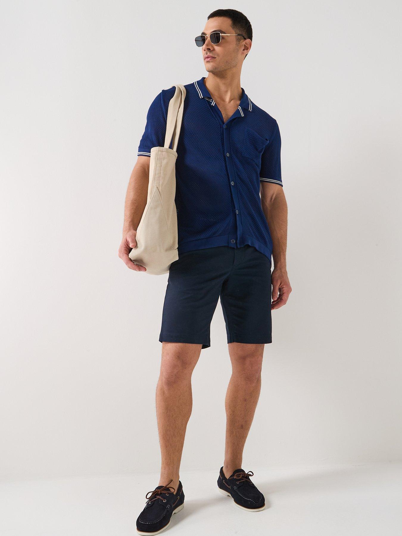 Image 3 of 5 of Tommy Hilfiger Frame Open Knitted Short Sleeve Shirt - Navy