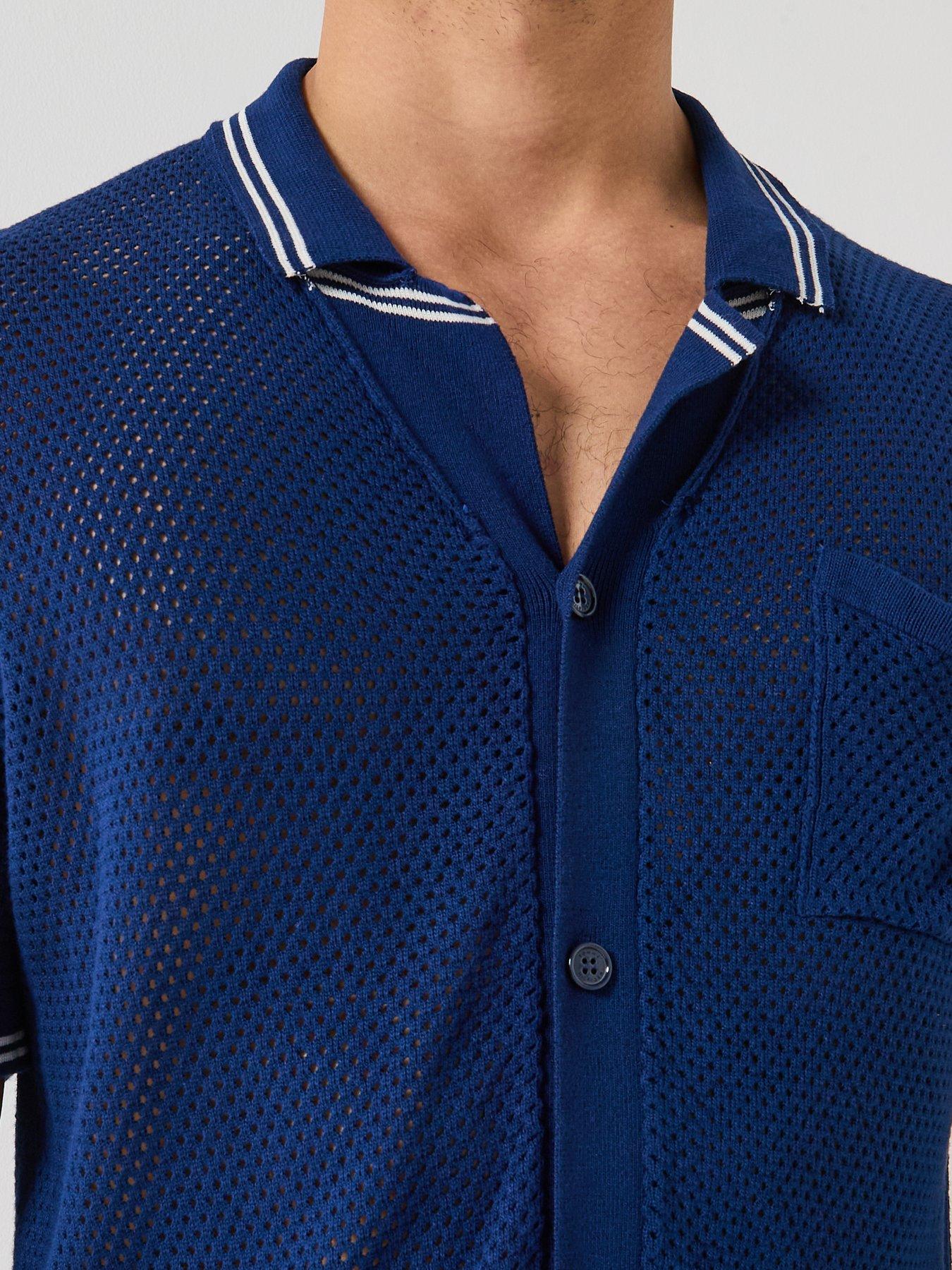 Image 5 of 5 of Tommy Hilfiger Frame Open Knitted Short Sleeve Shirt - Navy