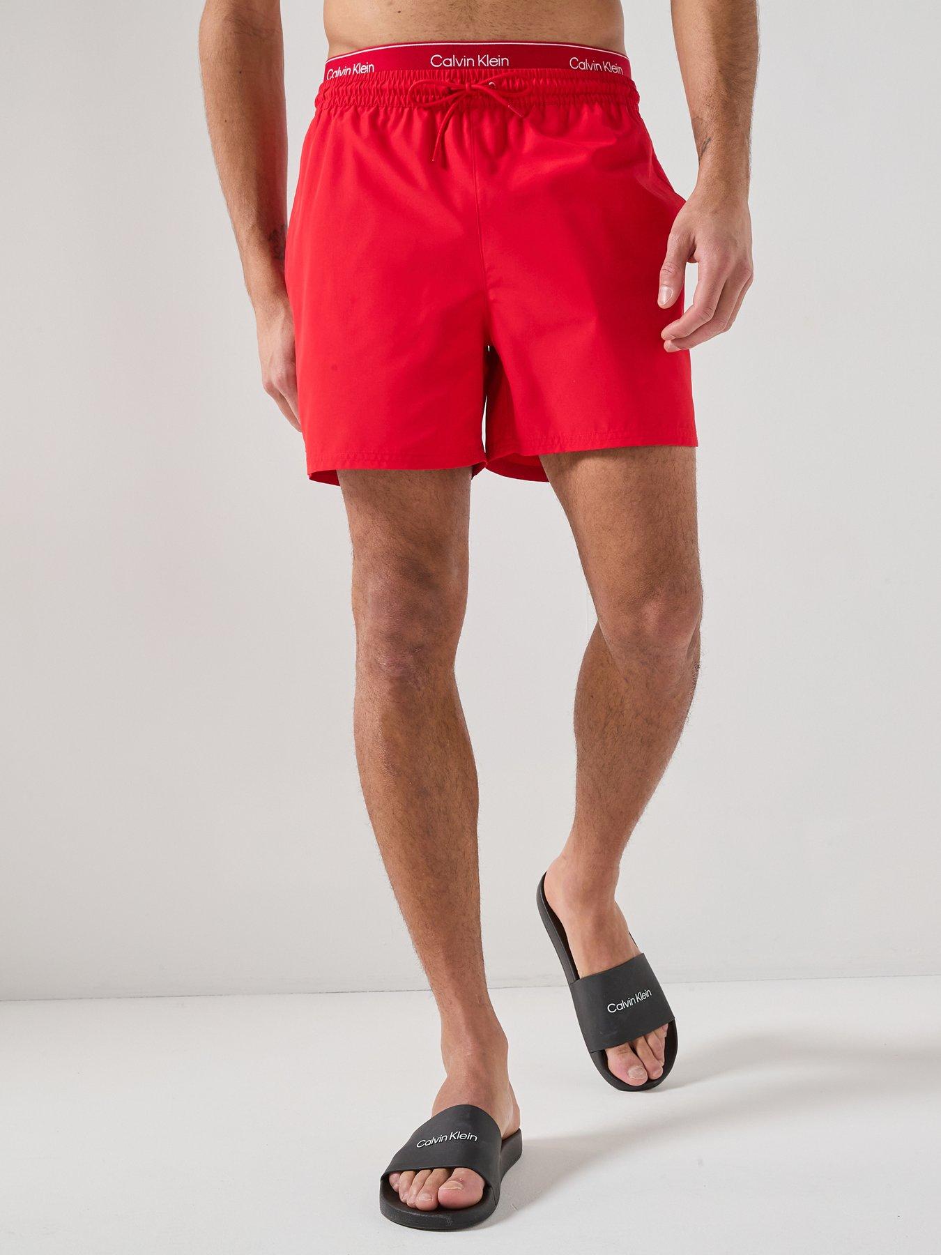 calvin-klein-essential-double-waistband-medium-swim-shorts-redfront