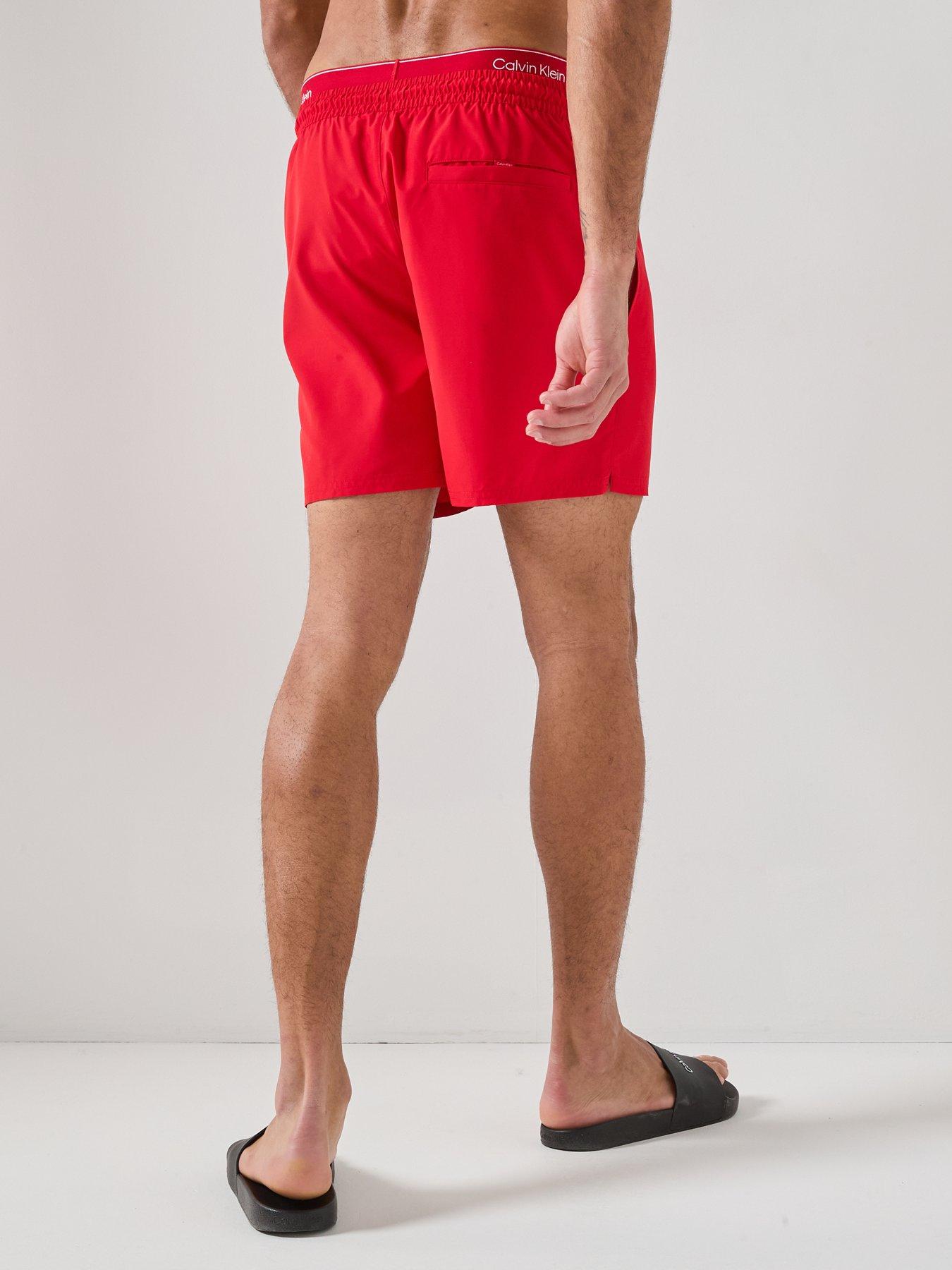 calvin-klein-essential-double-waistband-medium-swim-shorts-redstillFront