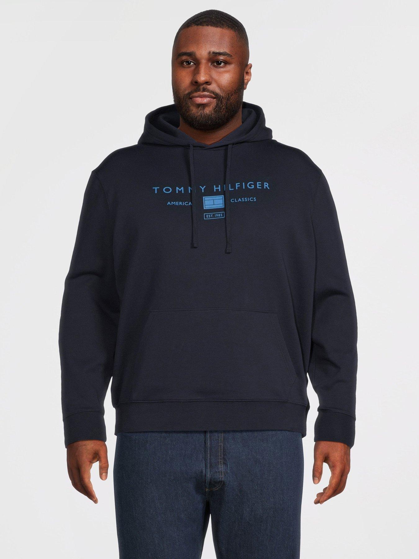 Image 1 of 5 of Tommy Hilfiger Big &amp; Tall Mono Stack Logo Overhead Hoodie - Navy