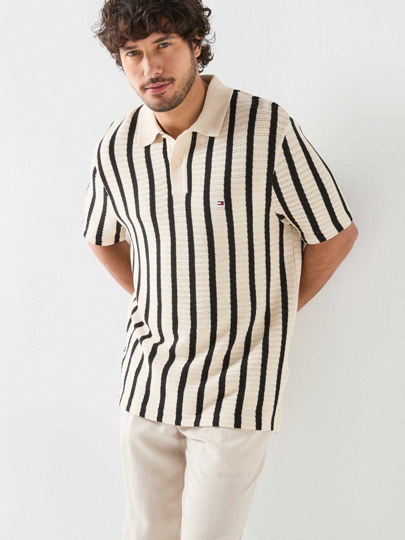 Tommy Hilfiger Striped Relaxed Fit Knitted Polo Shirt - Beige