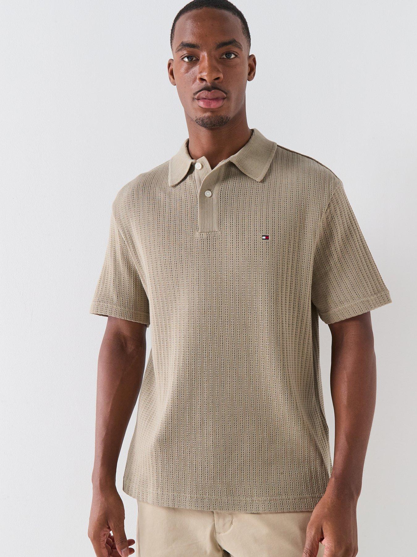 Tommy Hilfiger Striped Relaxed Fit Knitted Polo Shirt - Beige