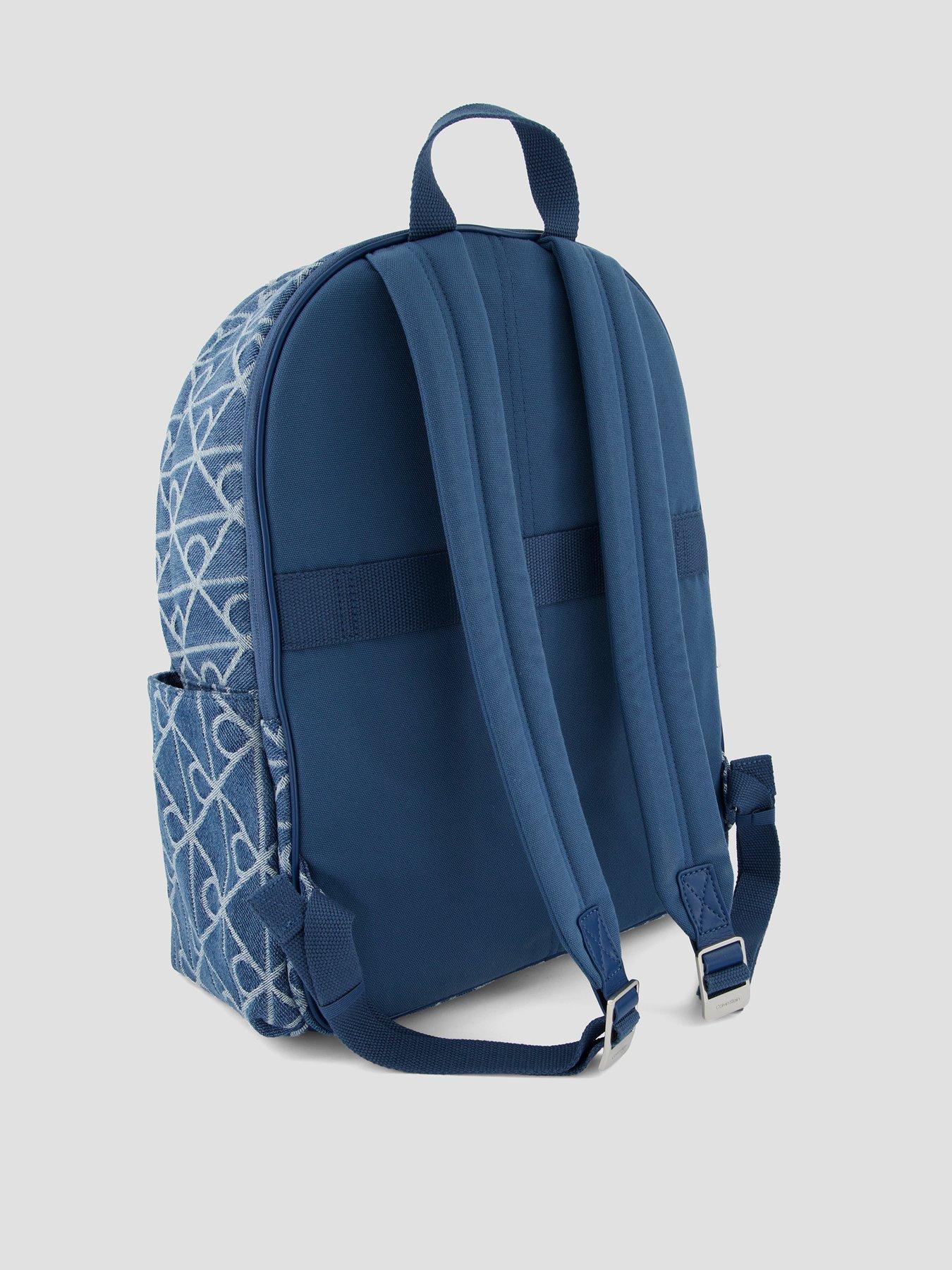 Image 2 of 4 of Calvin Klein Emblem Allover Print Denim Round Backpack - Blue