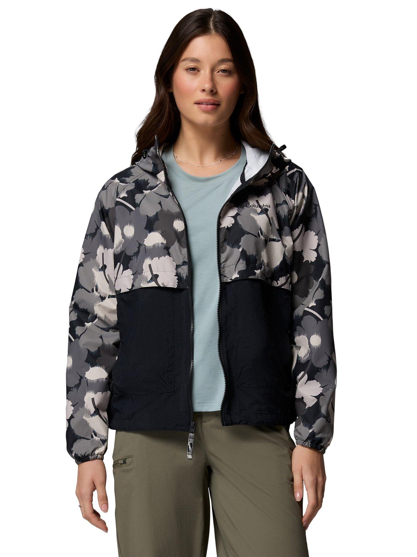 Image 1 of 6 of Columbia Womens Spire Valley Printed Windbreaker - Black