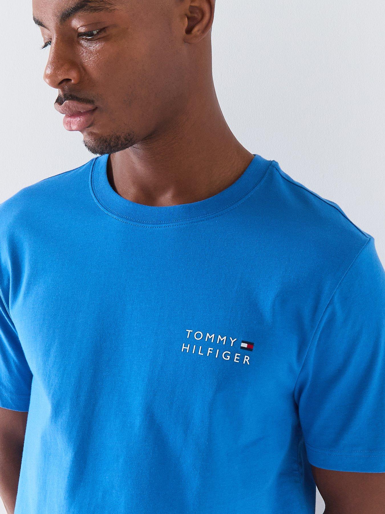 Image 4 of 5 of Tommy Hilfiger Embroidered Stacked Logo Back Print T-Shirt - Blue