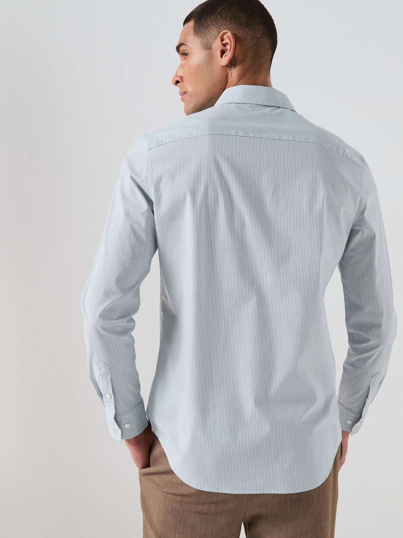 Image 2 of 6 of Calvin Klein Thin Stripe Stretch Slim Shirt - Light Blue