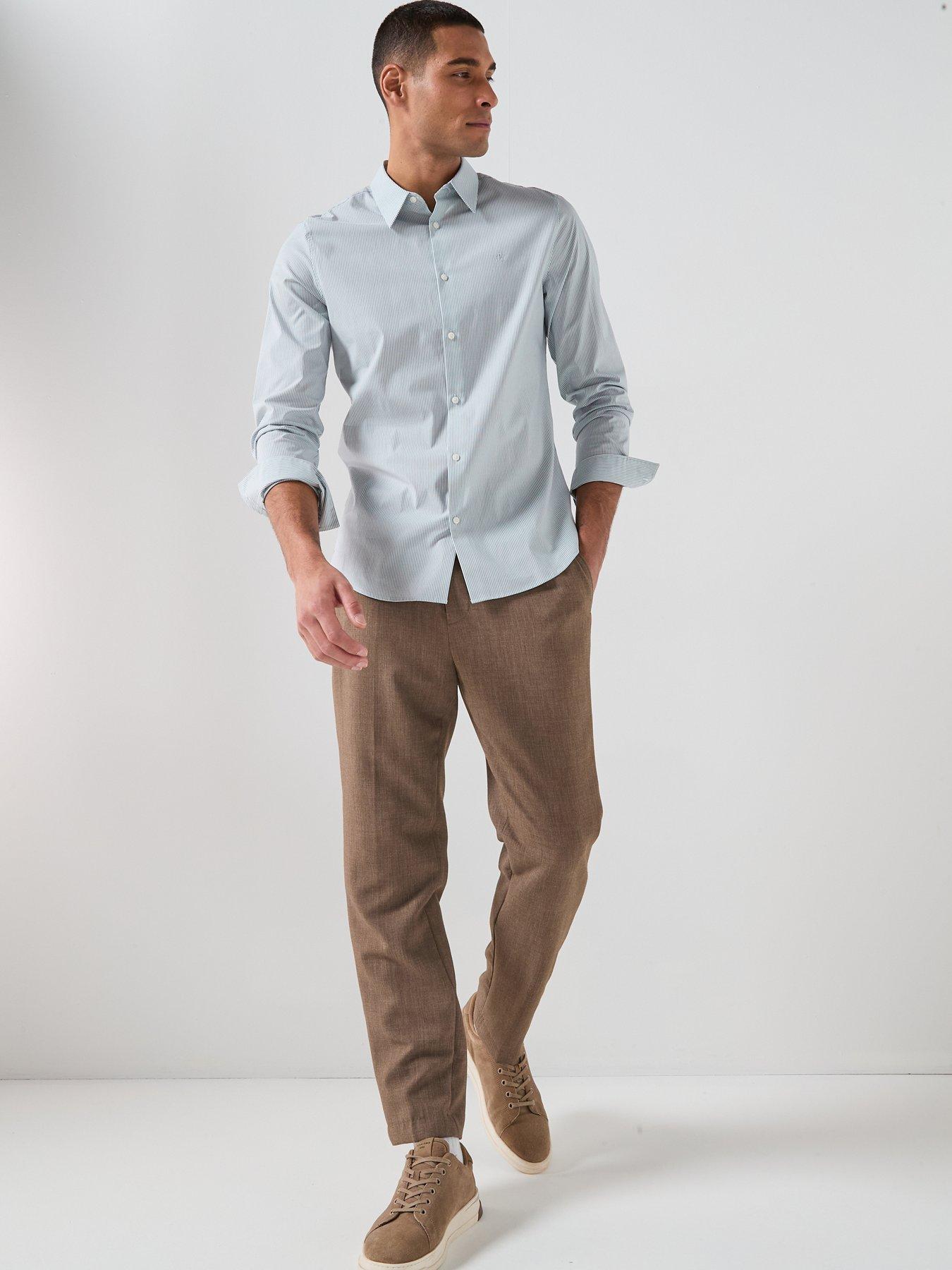 Image 3 of 6 of Calvin Klein Thin Stripe Stretch Slim Shirt - Light Blue