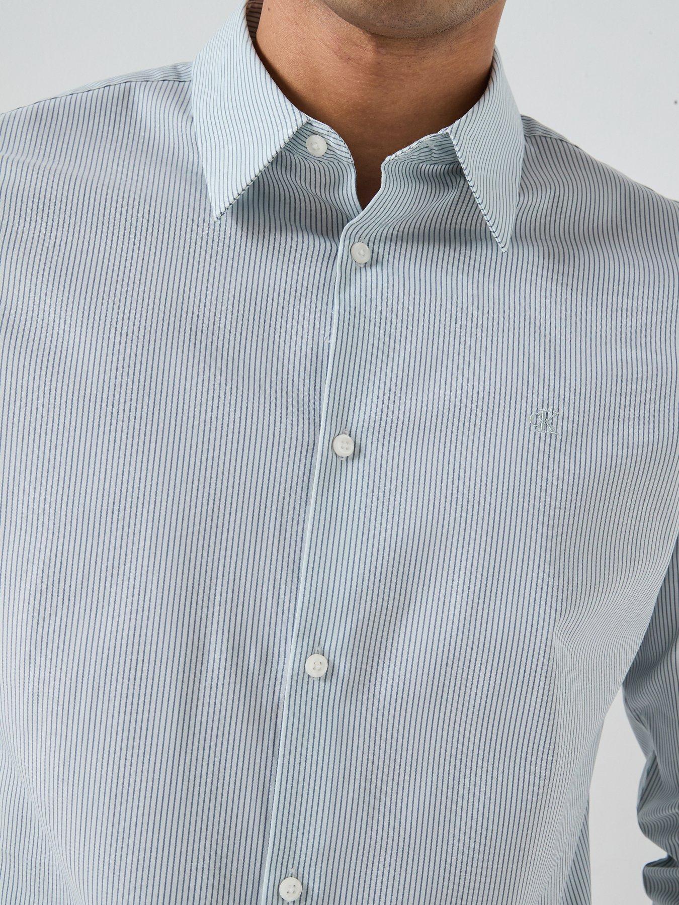 Image 6 of 6 of Calvin Klein Thin Stripe Stretch Slim Shirt - Light Blue